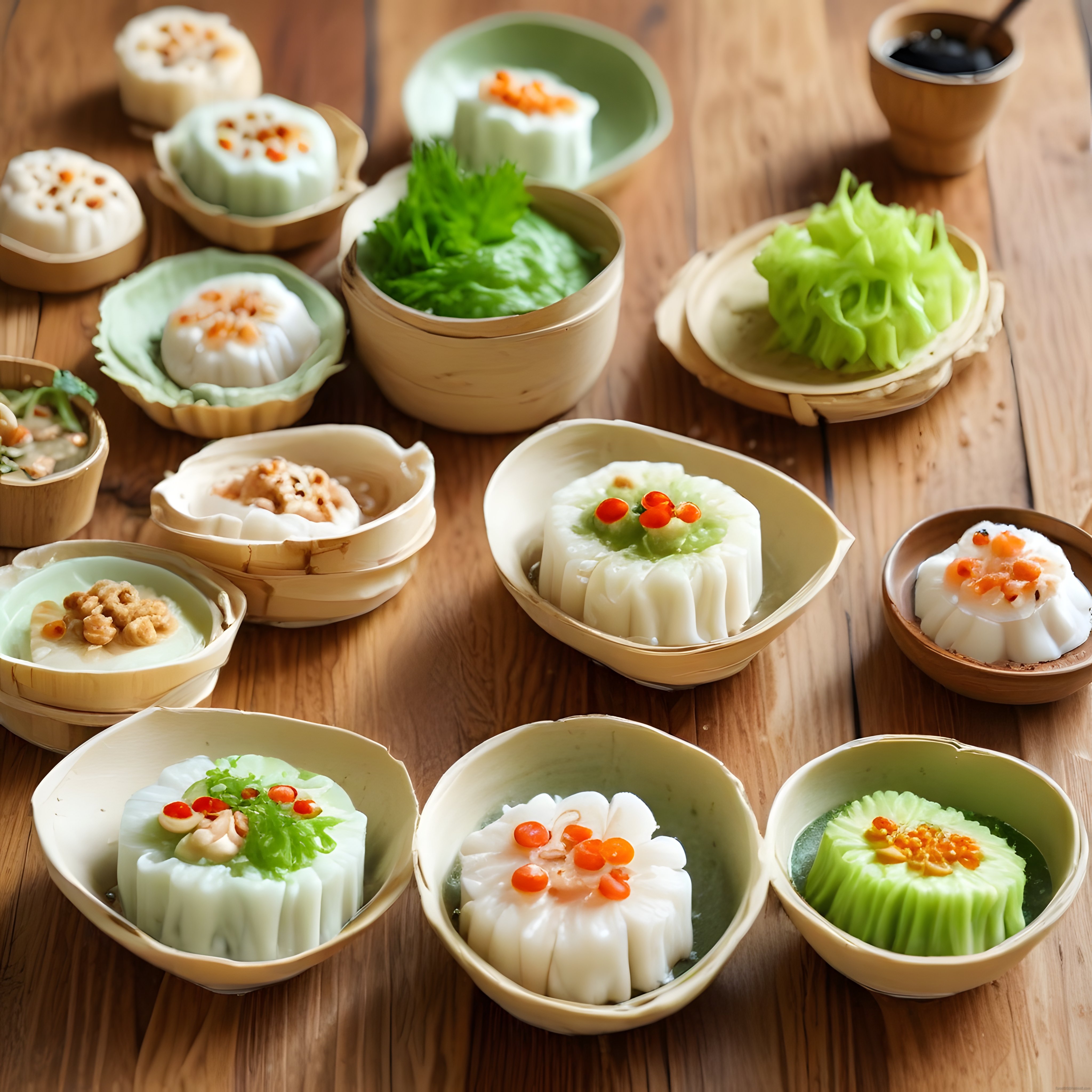 Bambu Sepetlerde Sunulan Geleneksel Çin Mantısı ve Dim Sum Çeşitleri