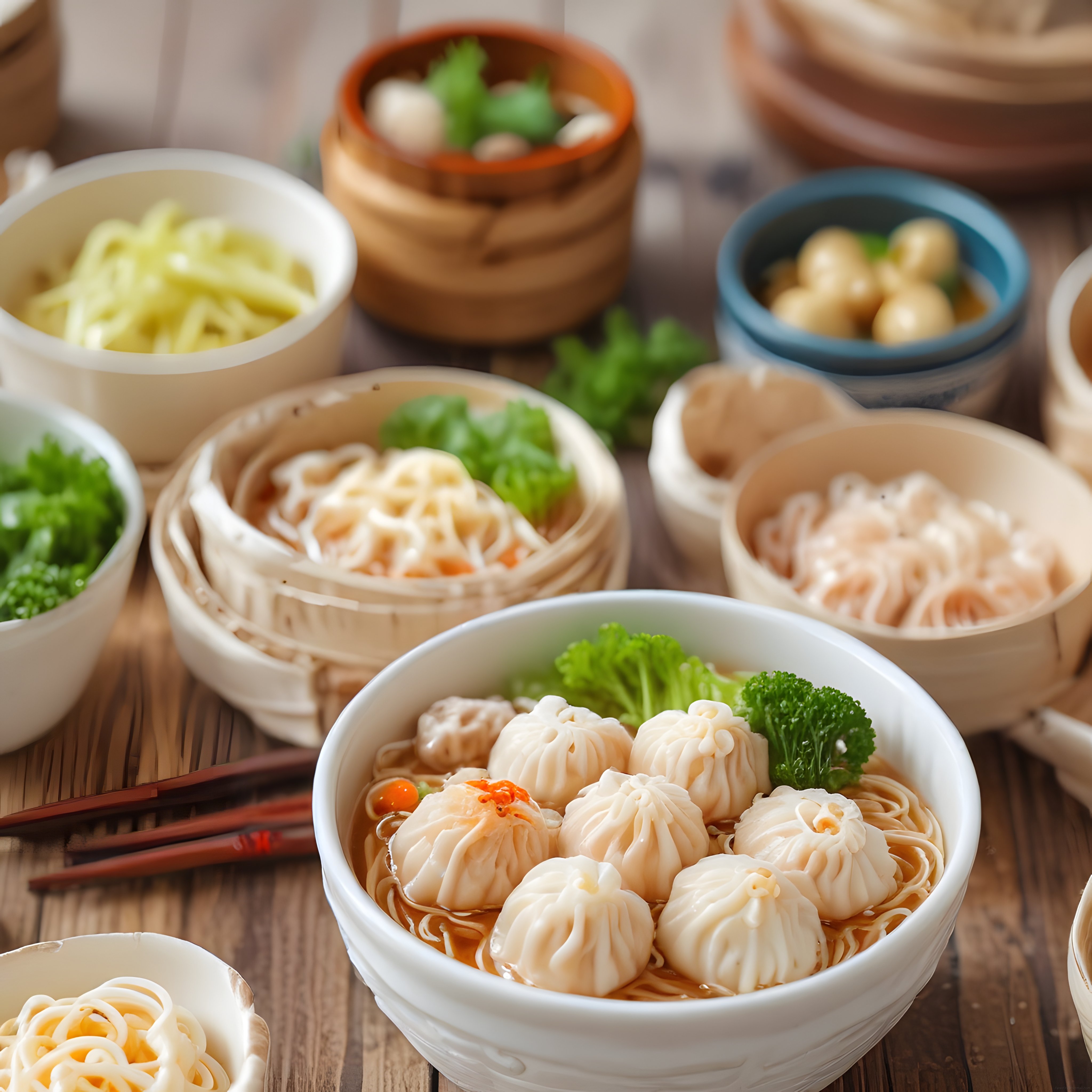 bambu sepetlerde sunulan özenle hazırlanmış çin mantı ve dim sum çeşitleri