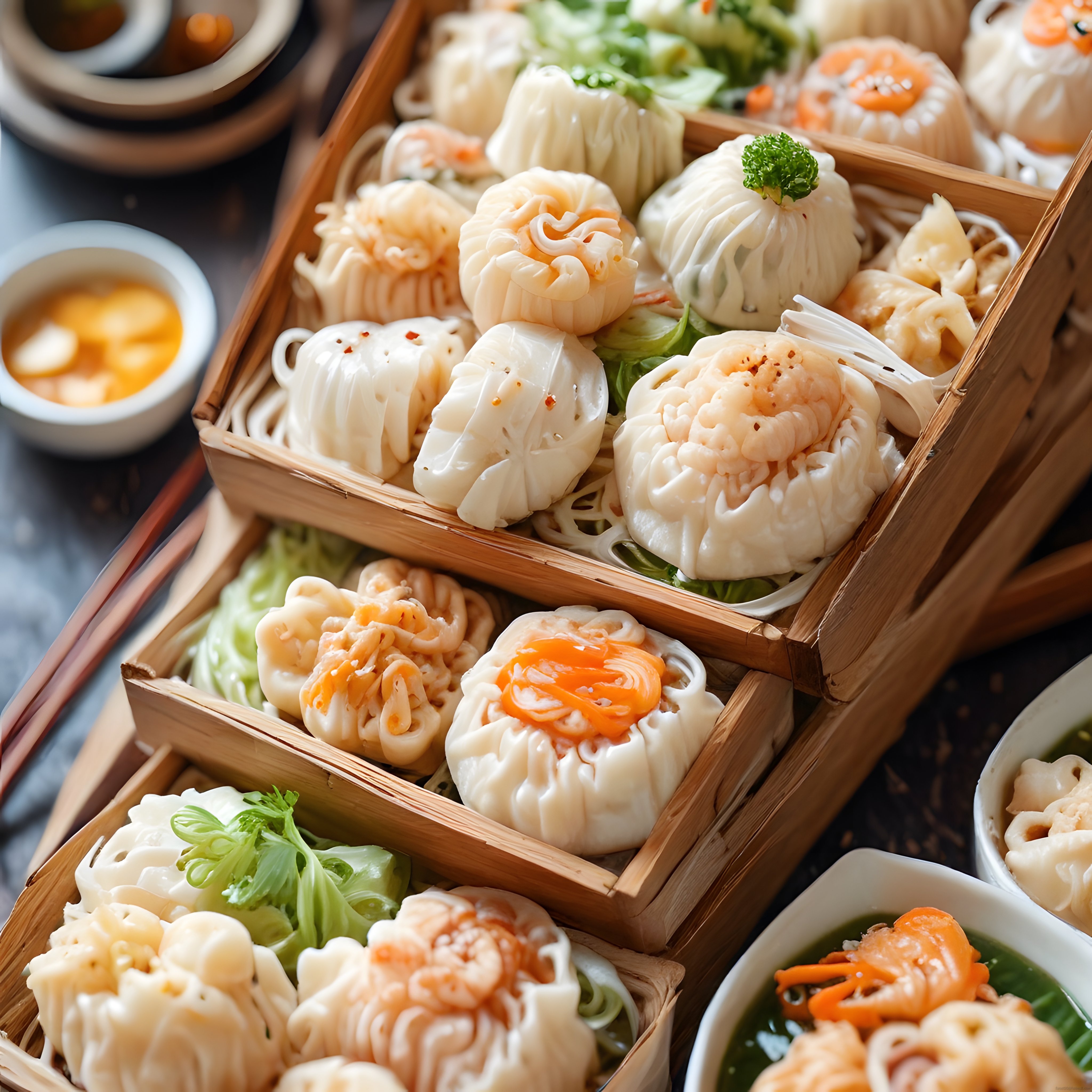 Bambu Sepetlerde Sunulan Renkli ve Lezzetli Dim Sum Çeşitleriyle Çin Mutfağı