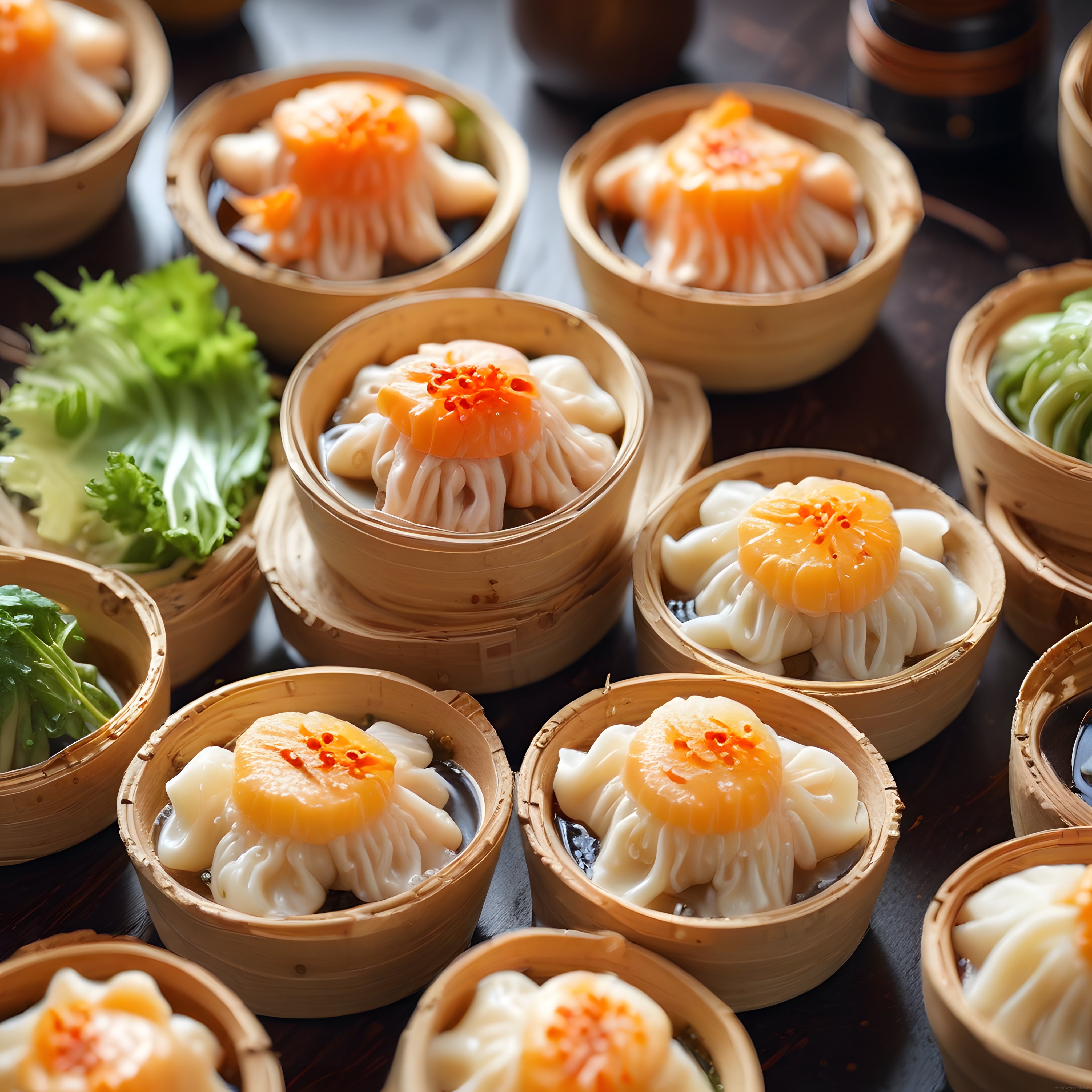 Bambu Sepetlerde Sunulan Şık Dim Sum Mantıları ve Asya Lezzetleri