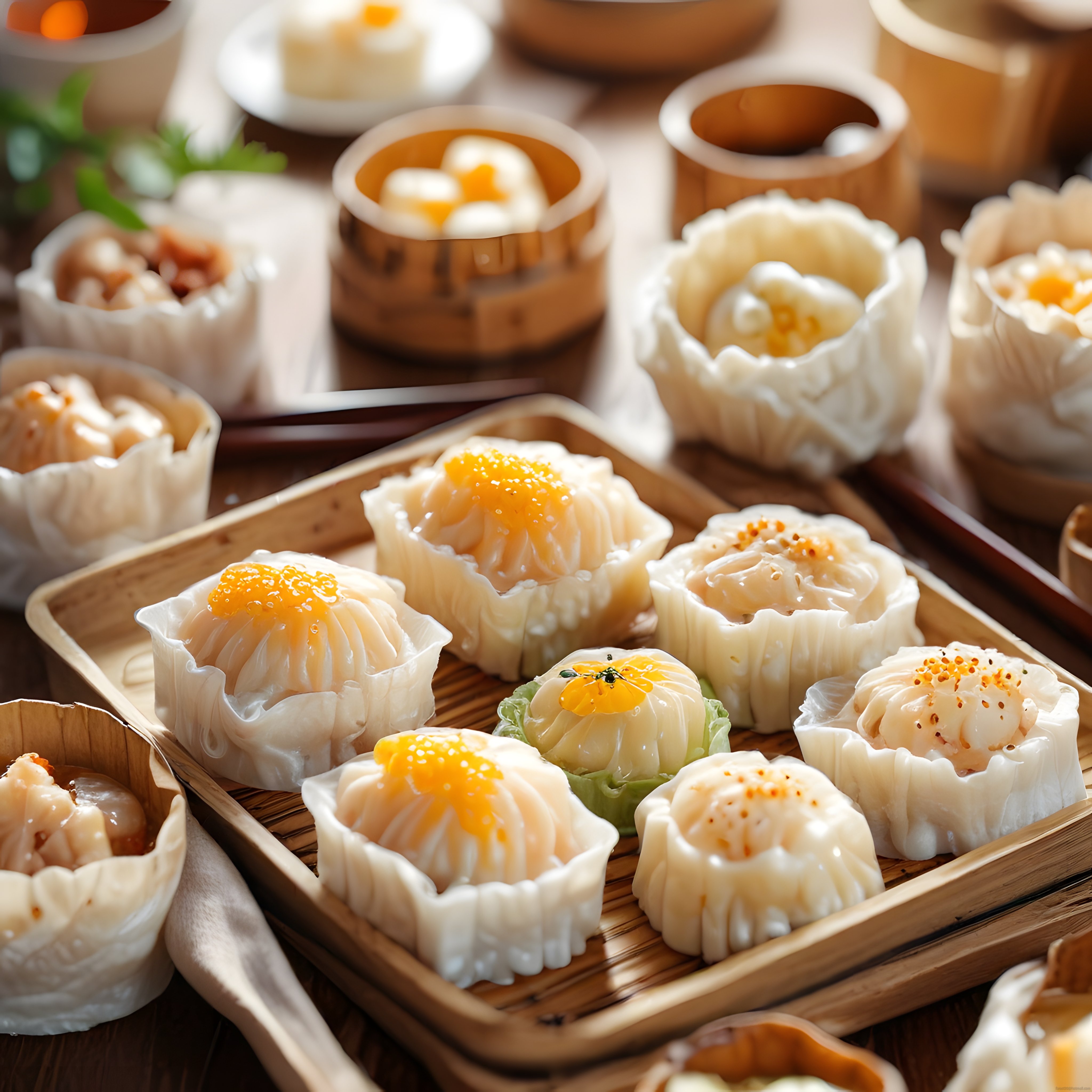 Bambu Sepetlerde Sunulan Taze Dim Sum Çeşitleri ve Özenli Sunum