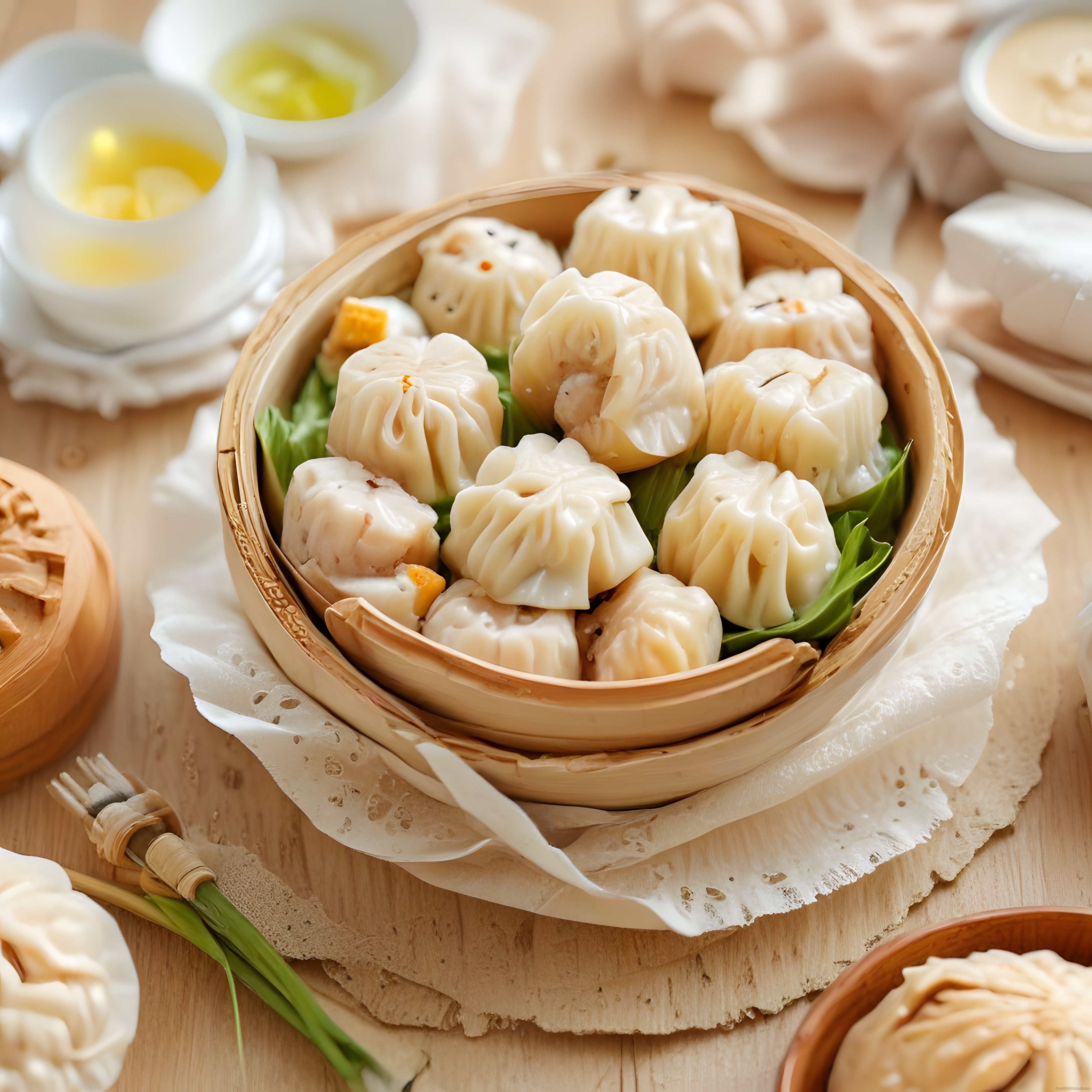 Bambu Sepette Buharda Pişirilmiş Asya Mantısı: Ev Yapımı Dim Sum Sunumu