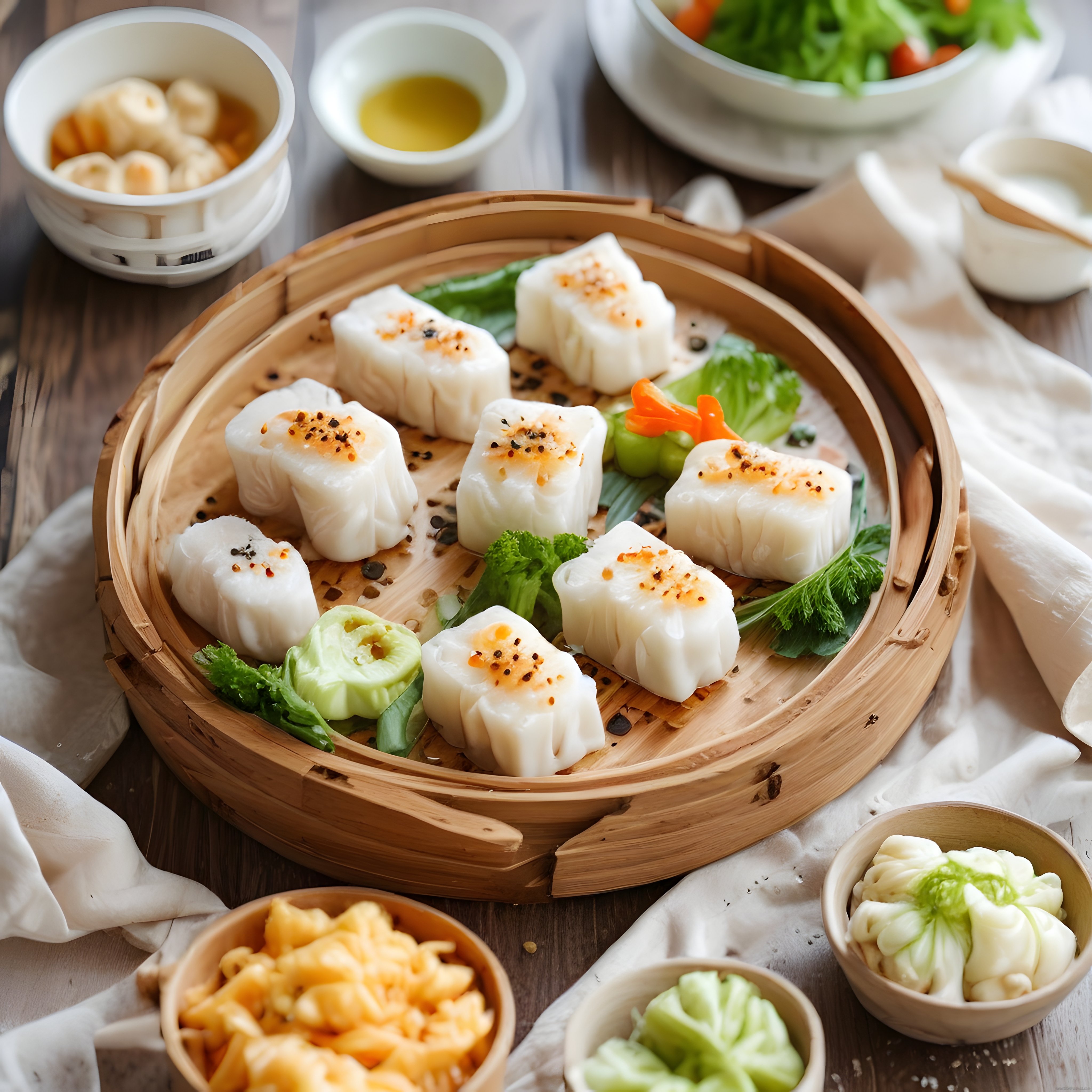 Bambu Sepette Buharda Pişmiş Dim Sum Sunumu ve Çin Mutfağından Lezzetler