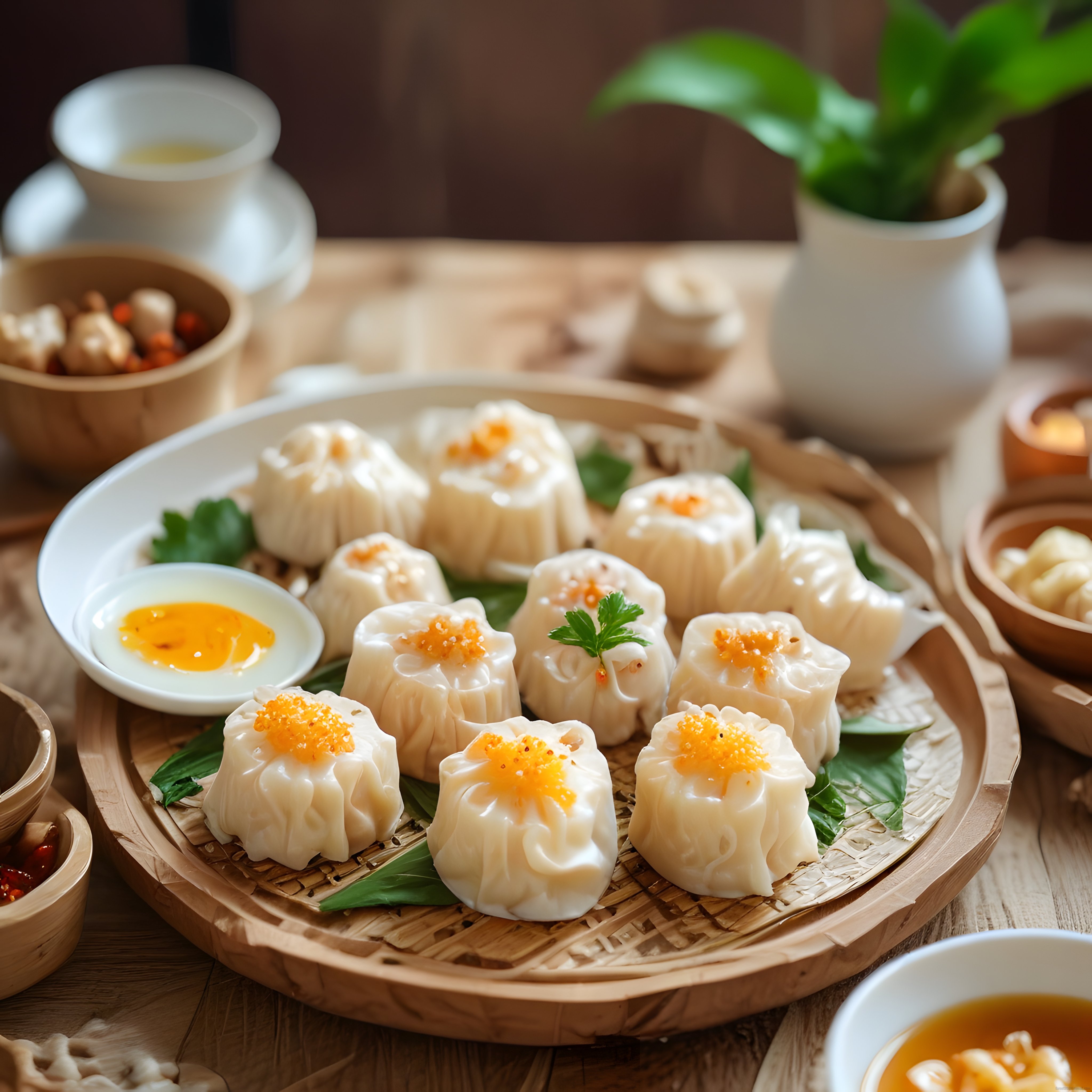 Bambu Sepette Havyarlı Shaomai: Uzak Doğu Mutfağından Şık Bir Dim Sum Sunumu
