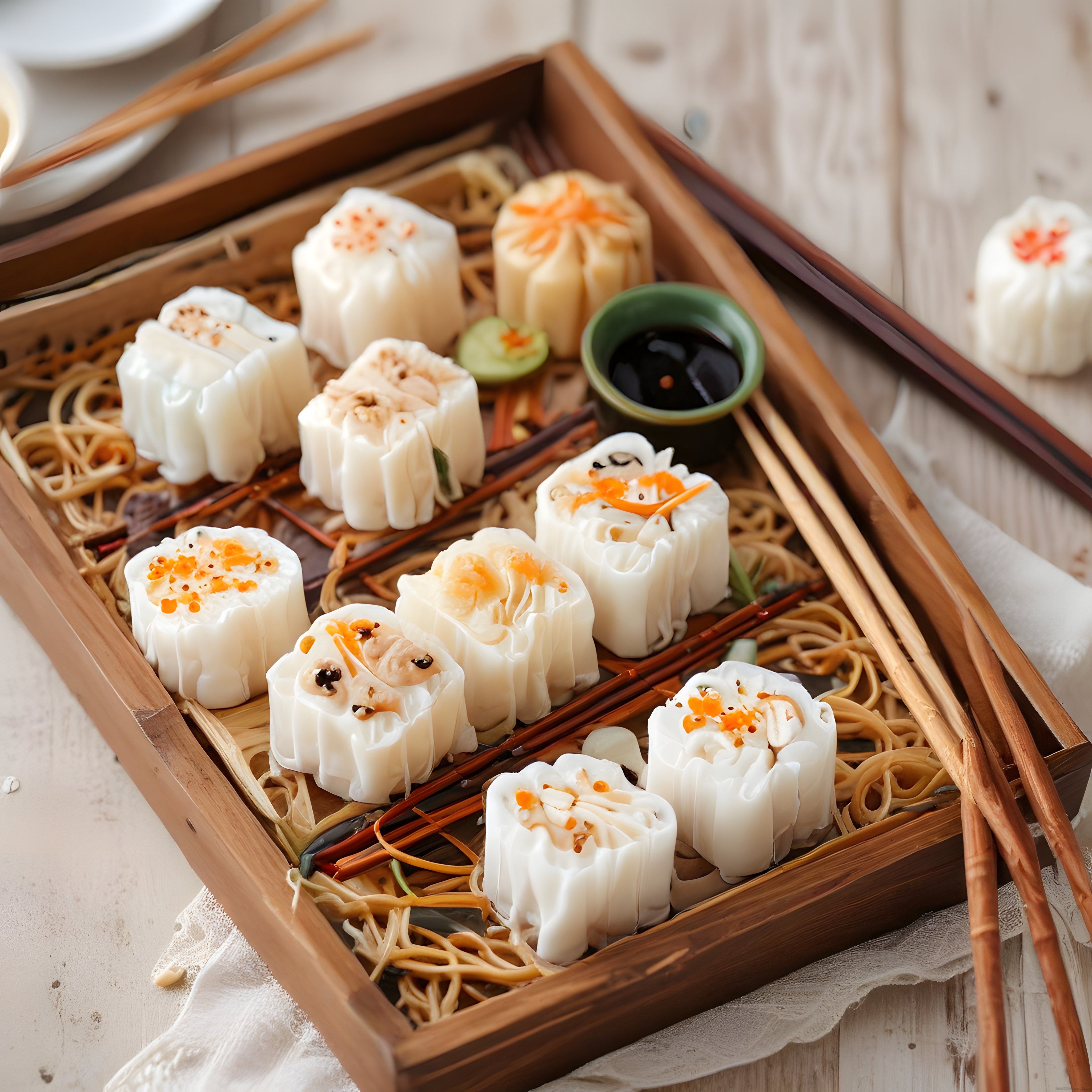 Bambu Sepette Taze Dim Sum ve Siu Mai Sunumu: Uzak Doğu Lezzetleri