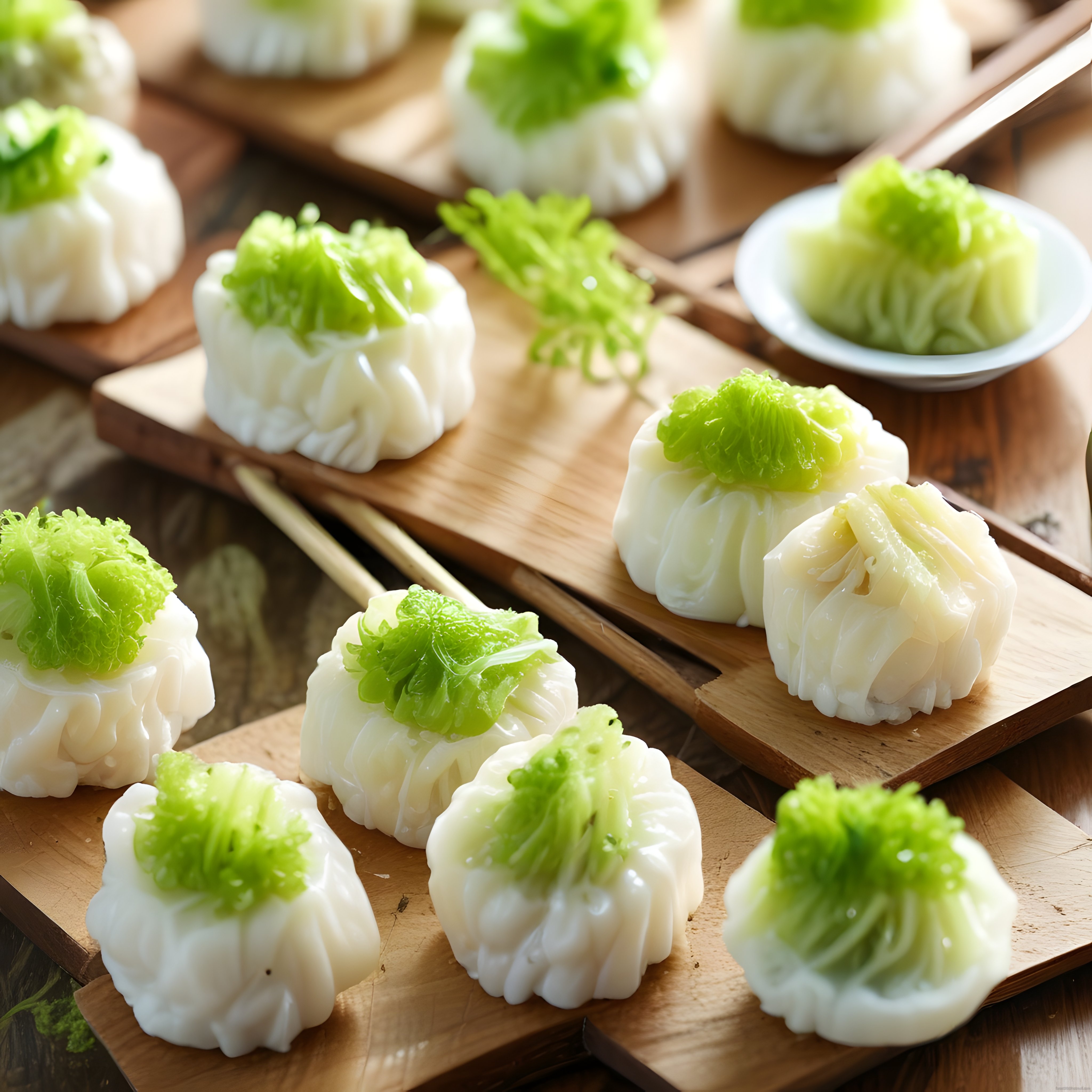Bambu Tepsi Üzerinde Sunulan Buharlanmış Sebzeli Dim Sum Çeşitleri