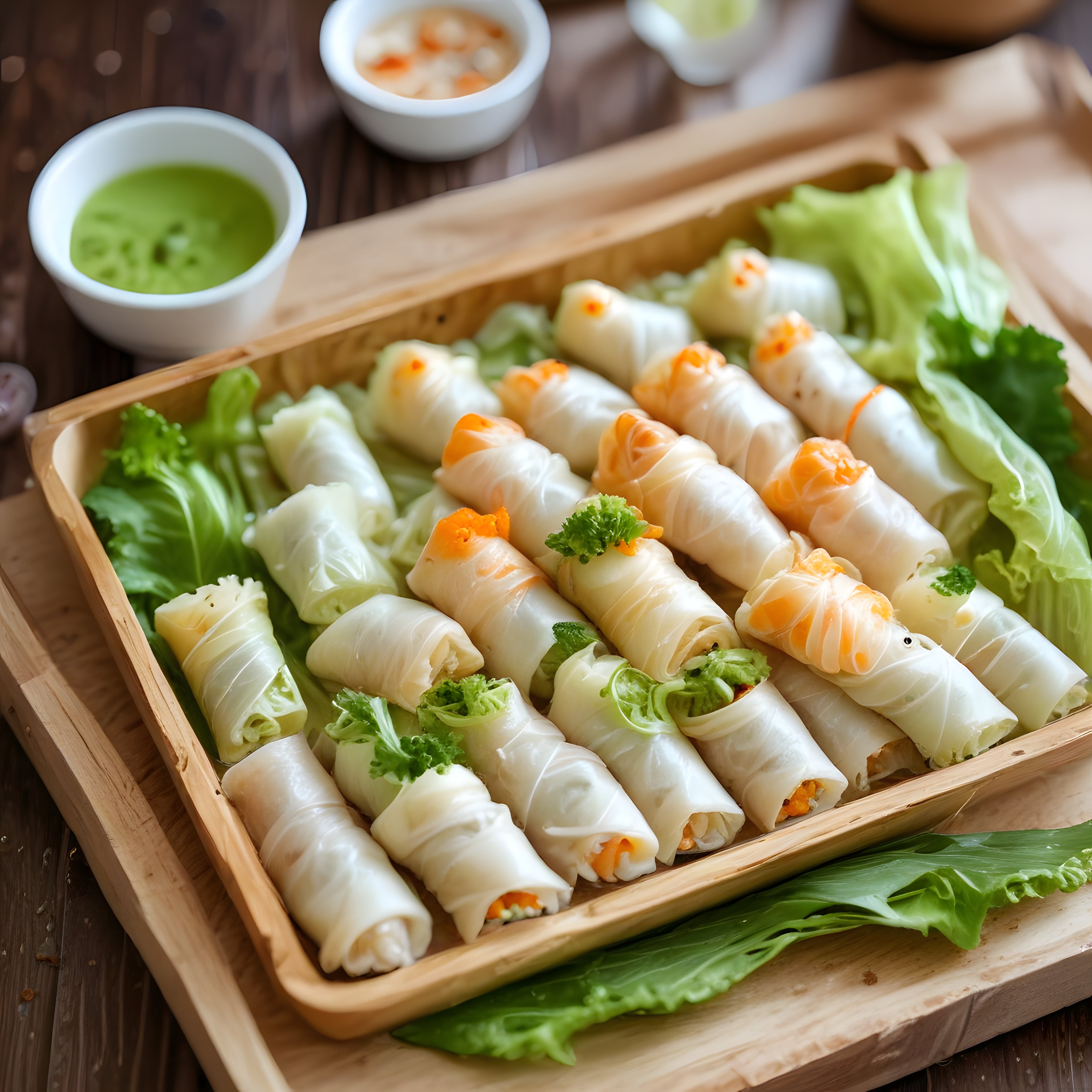 Bambu Tepside Taze Vietnam Bahar Ruloları ve Özel Soslarla Şık Sunum