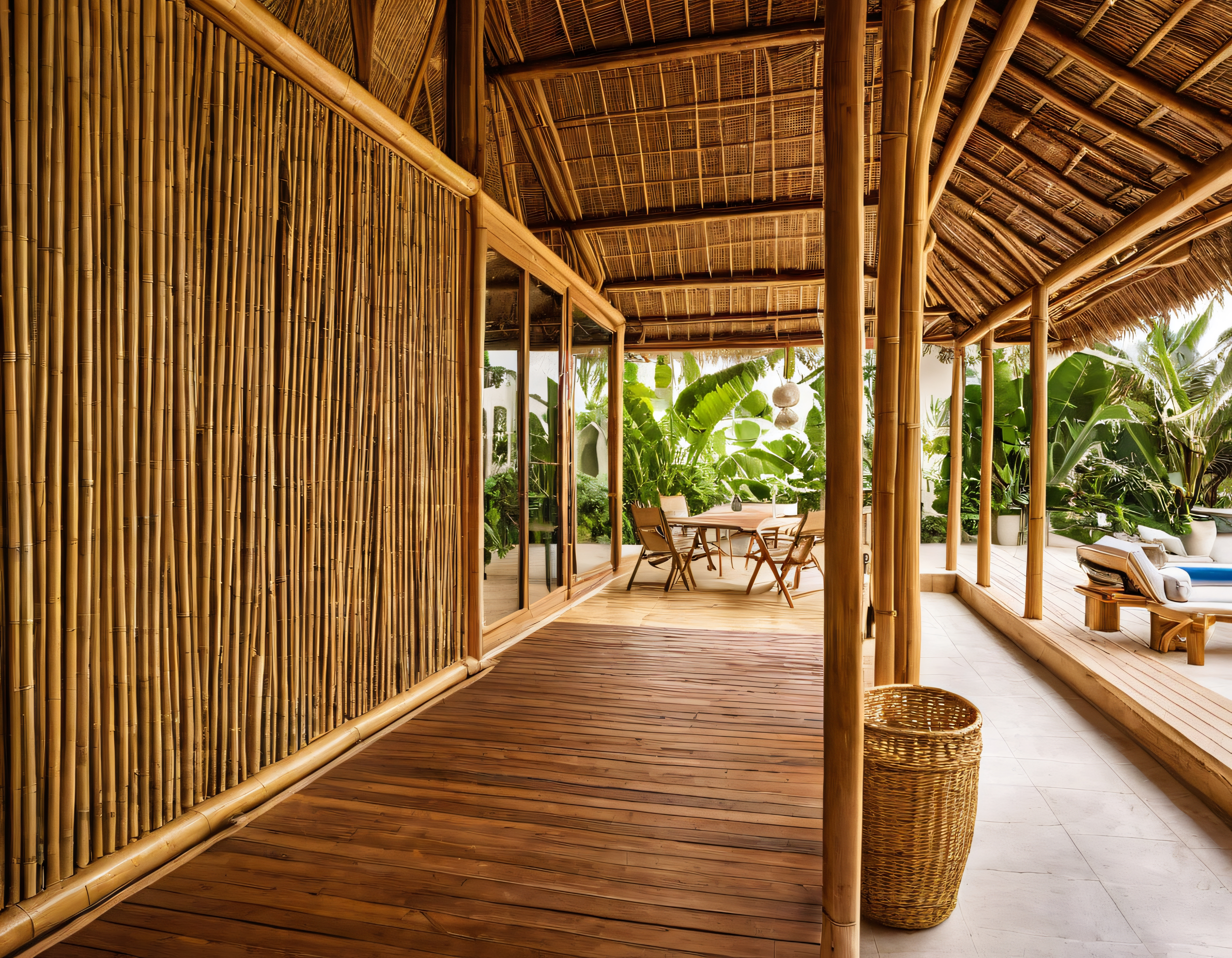 Bambu Villa İç Mekanı: Doğal Malzemelerle Tasarlanmış Tropik Yaşam Alanı