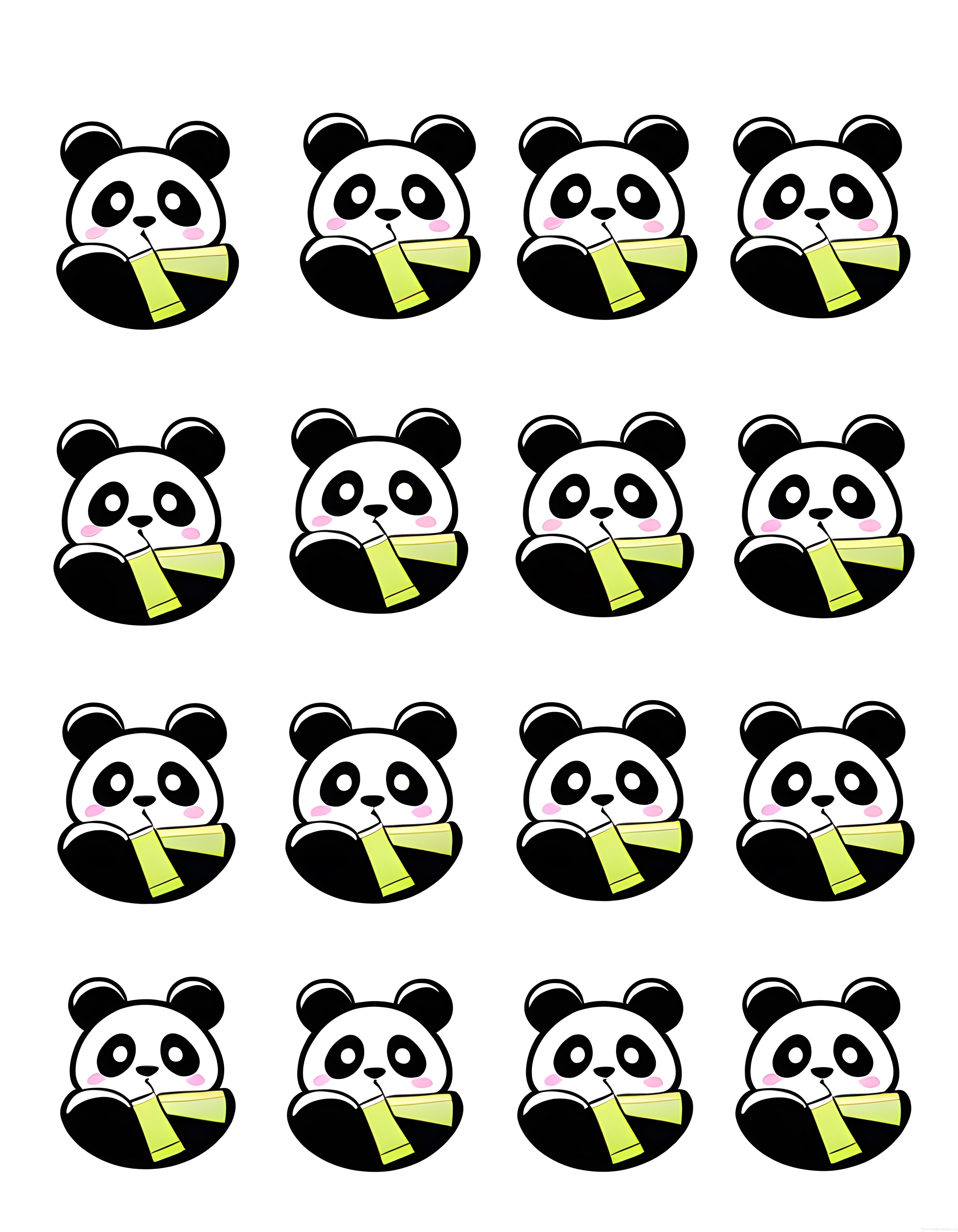 Bambu Yiyen Sevimli Panda Çizimleri Karikatür Vektör Seti Koleksiyonu