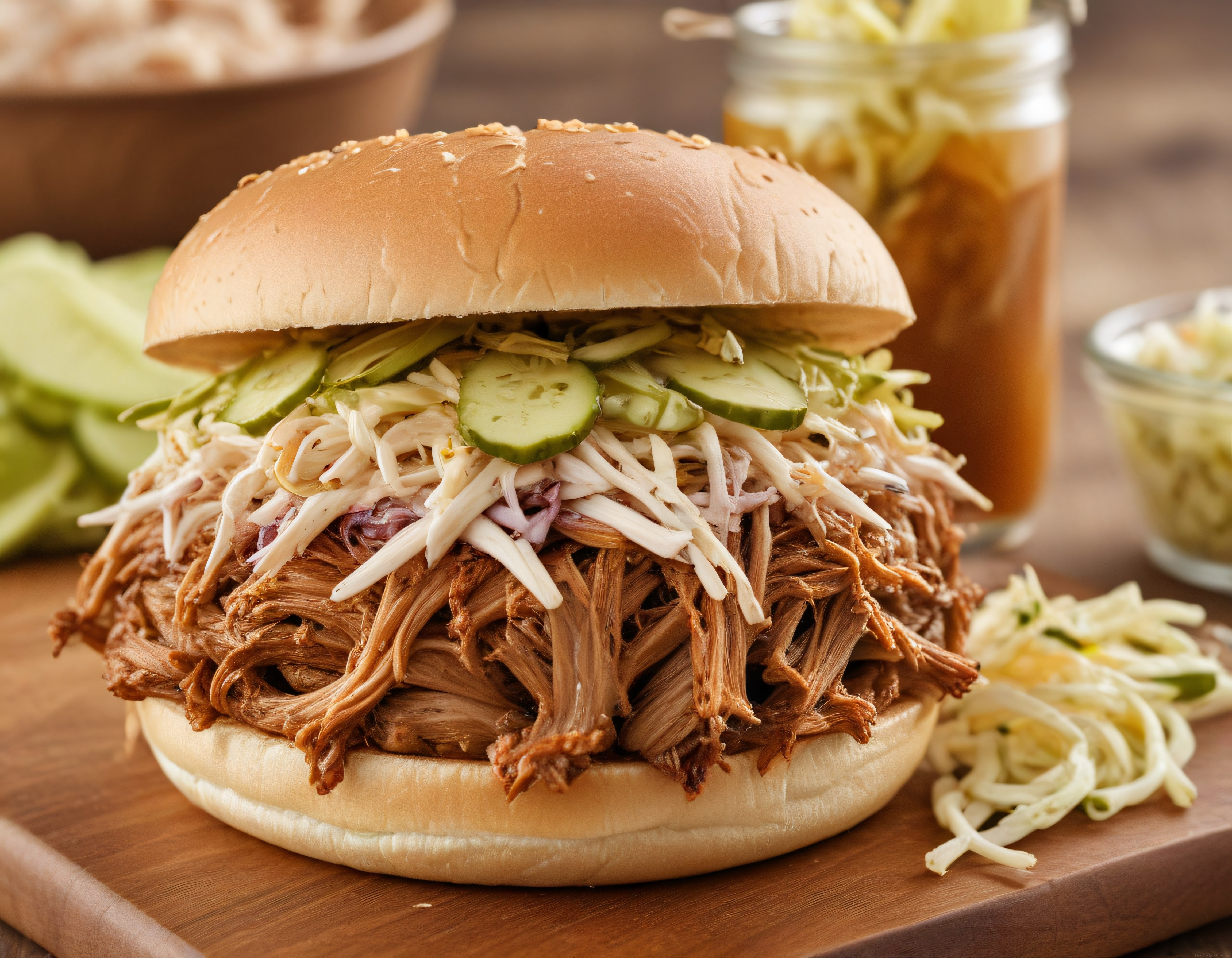 Barbekü Soslu Pulled Pork Sandviç: Coleslaw ve Salatalık Dilimli Muhteşem Lezzet