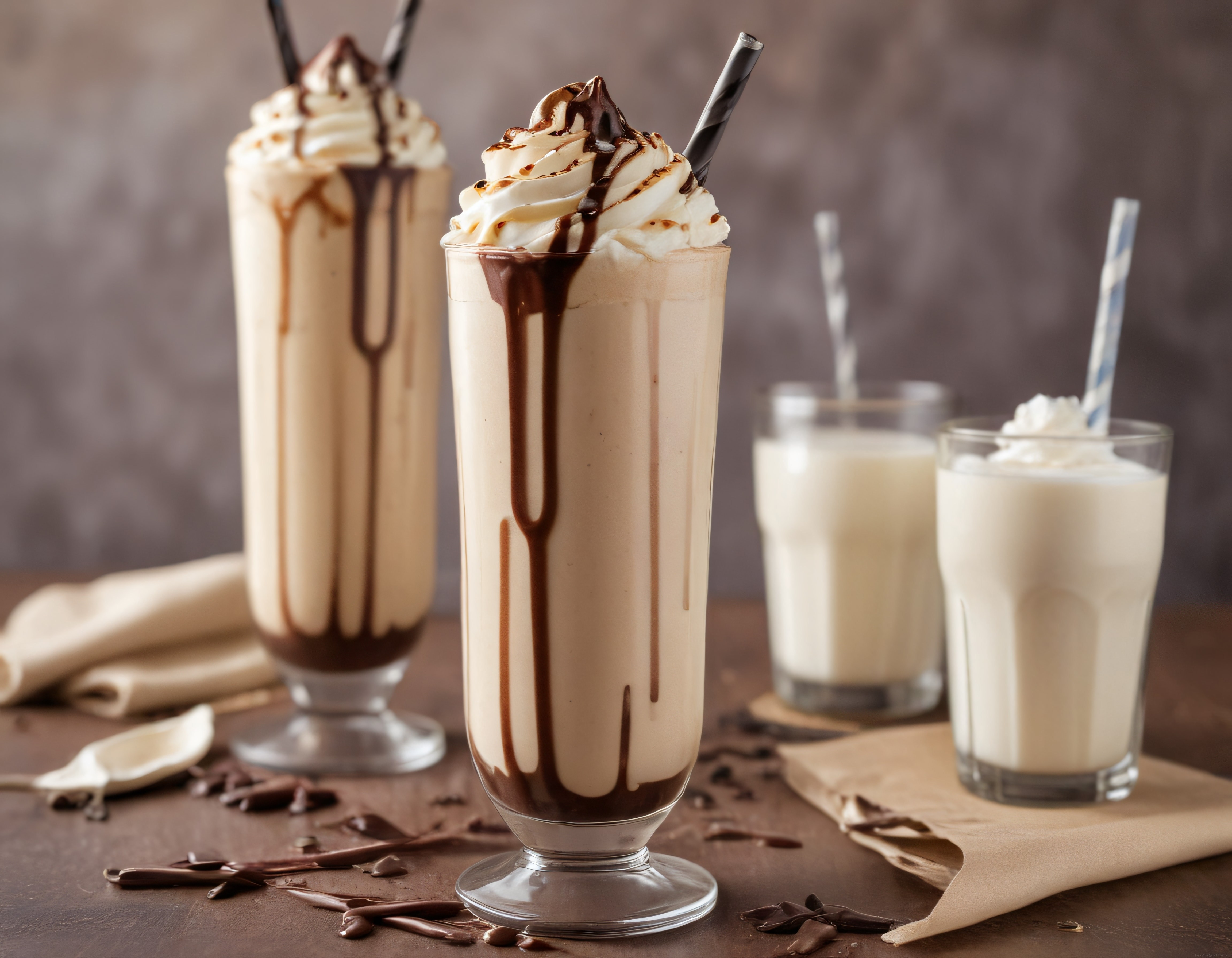 Bardakta Çikolata Soslu Kremalı Milkshake ve Serinletici İçecek Sunumu