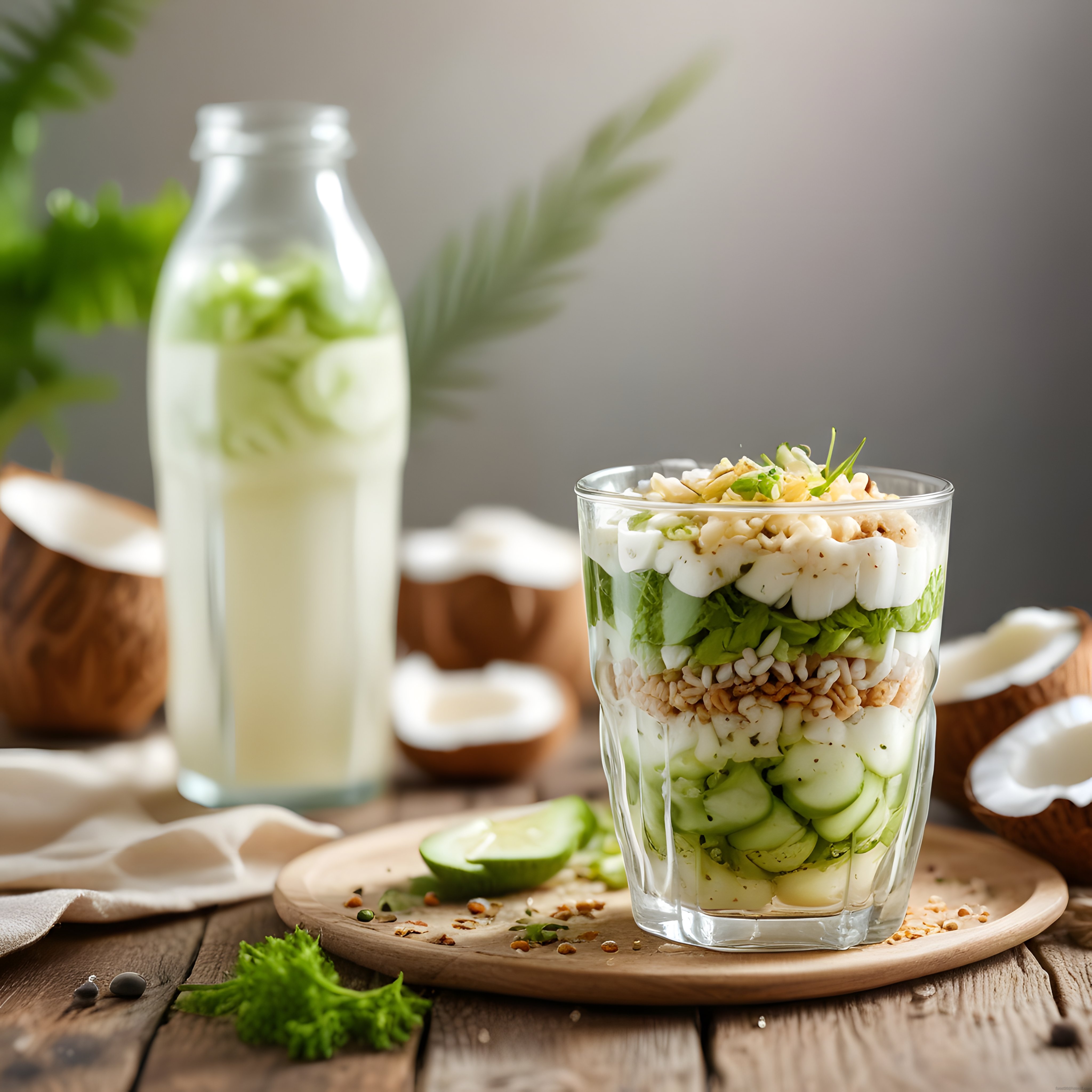 Bardakta Katmanlı Avokado Salatası ve Hindistan Cevizli Sağlıklı Kase