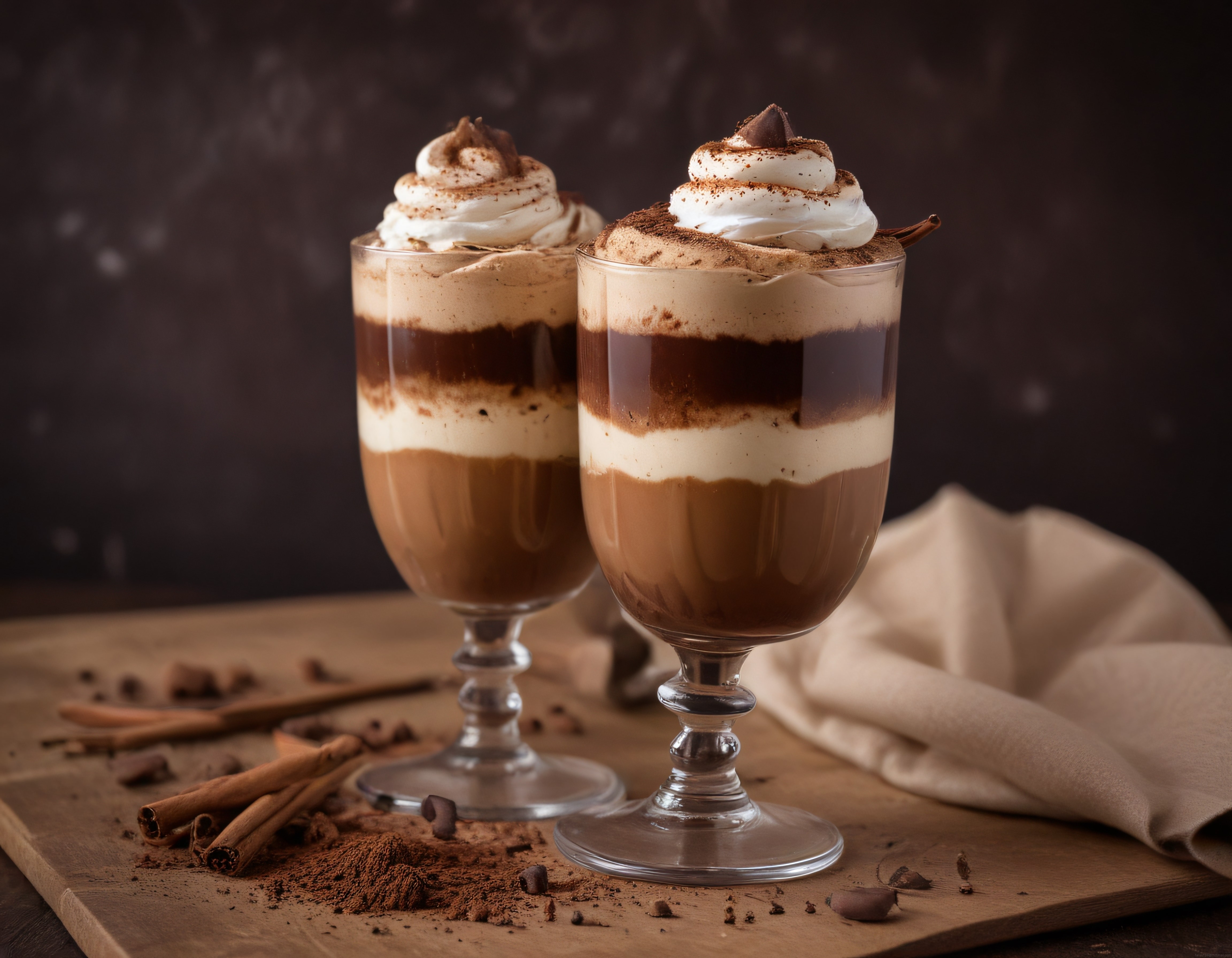 Bardakta Katmanlı Çikolatalı Tatlı ve Krem Şantili Mousse Sunumu
