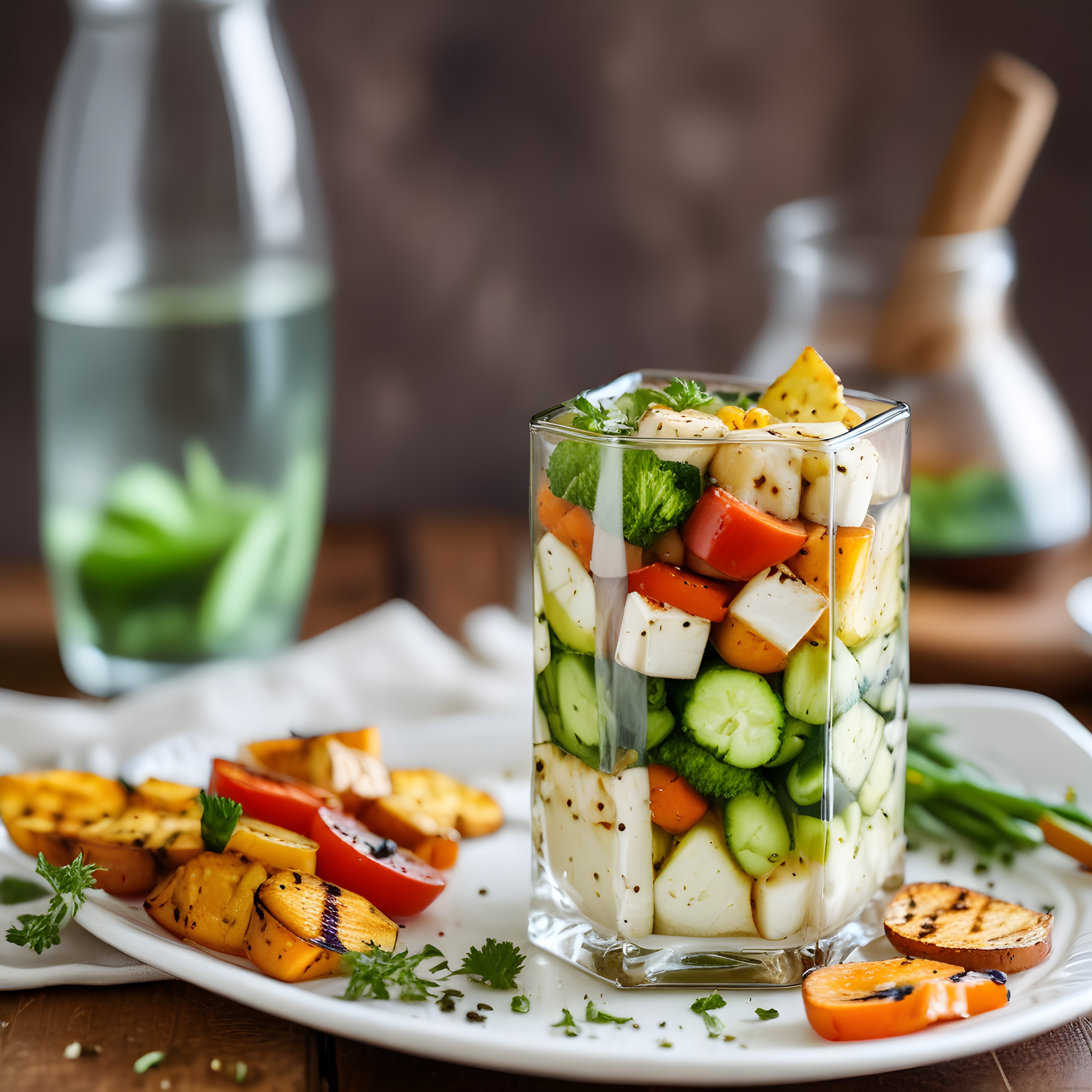 Bardakta Katmanlı Salata: Izgara Sebzeler ve Peynirle Sağlıklı Sunum Fikri