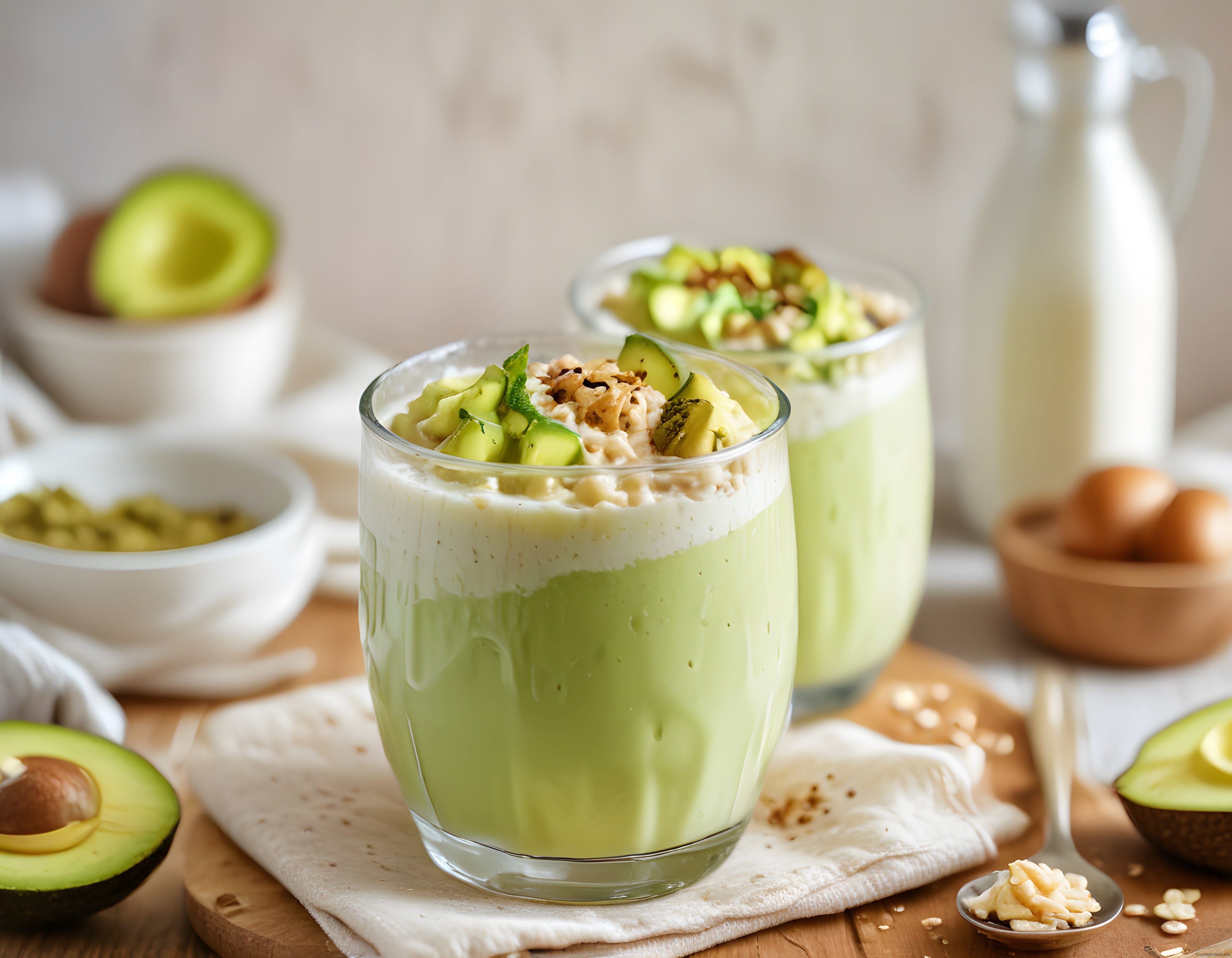 Bardakta Kremalı Avokadolu Smoothie: Fındıklı Sağlıklı Kahvaltı İçeceği