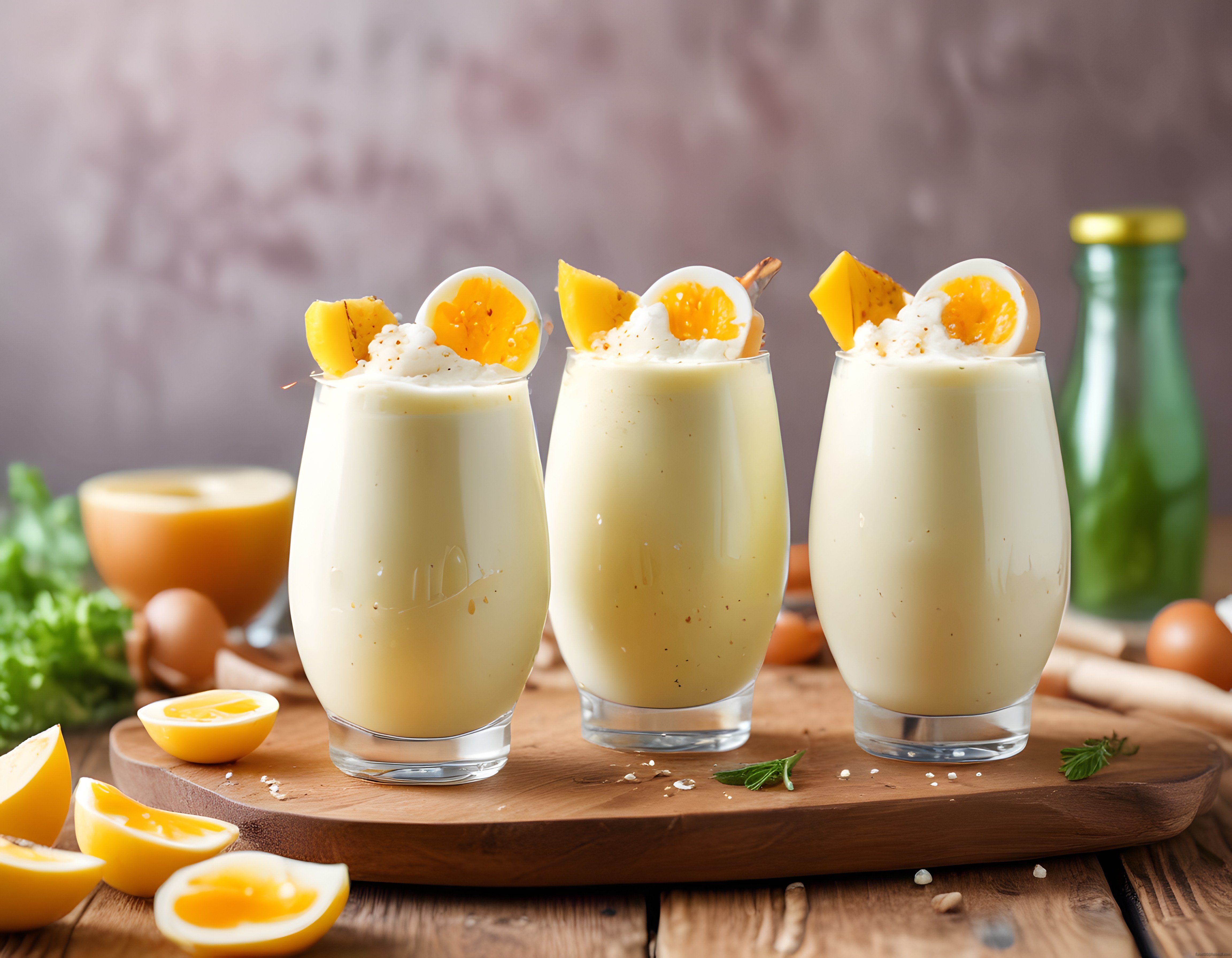 Bardakta Servis Edilmiş Yumurtalı ve Meyveli Ferahlatıcı Yaz İçeceği Görseli