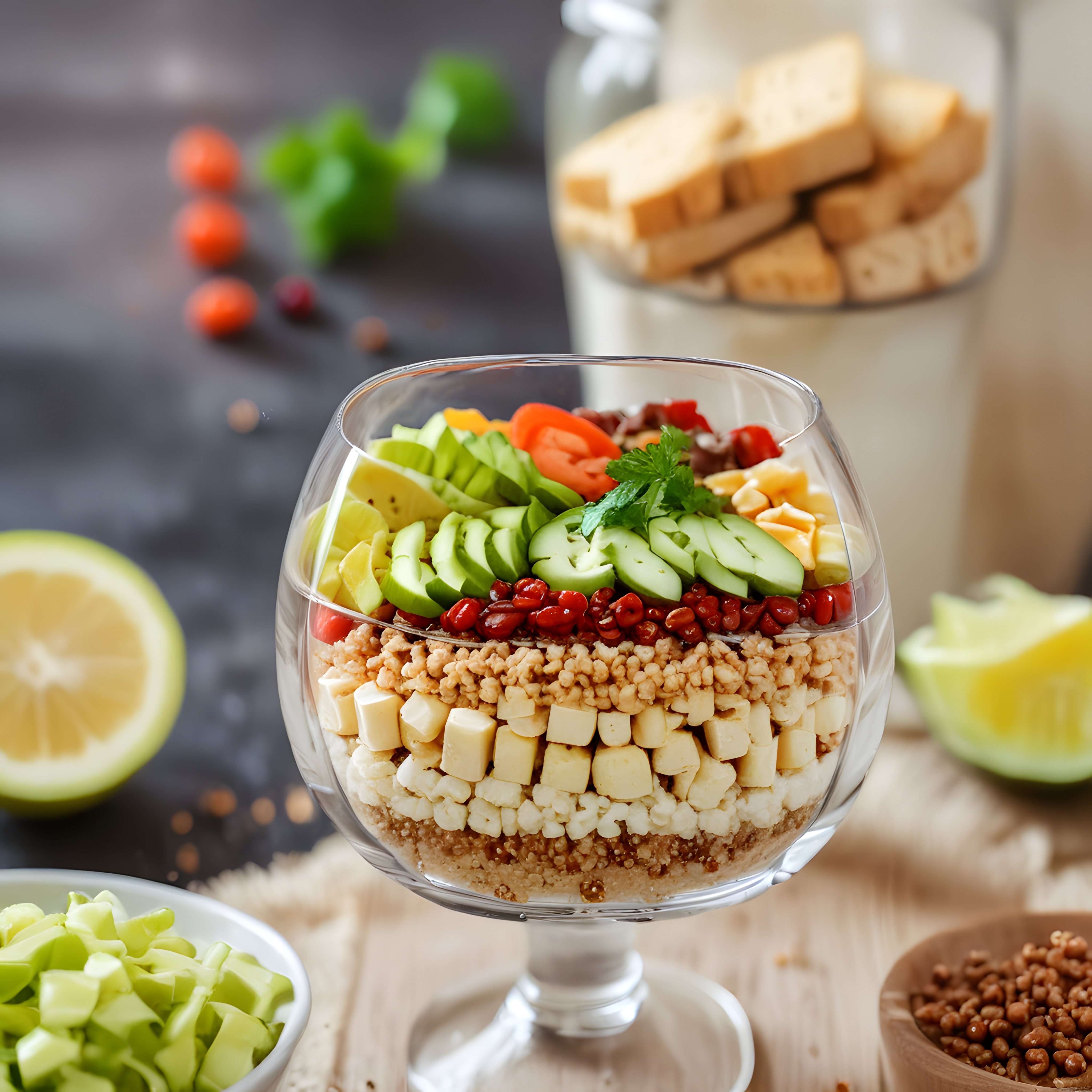 Bardakta Sunulan Renkli Katmanlı Salata ile Besleyici ve Lezzetli Bir Öğün