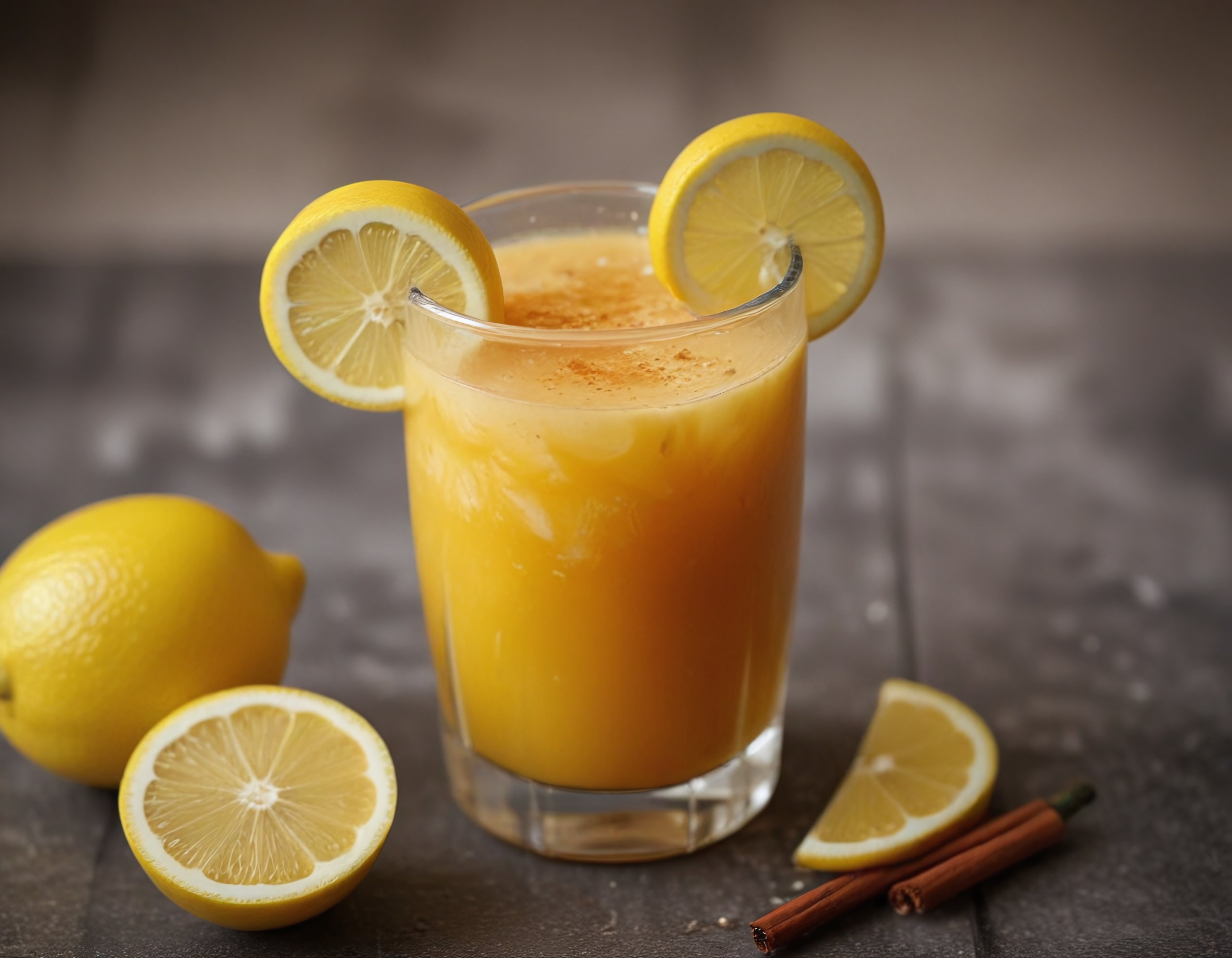 Bardakta Taze Limonata, Limon Dilimleri ve Tarçın Çubuklarıyla Serinletici İçecek