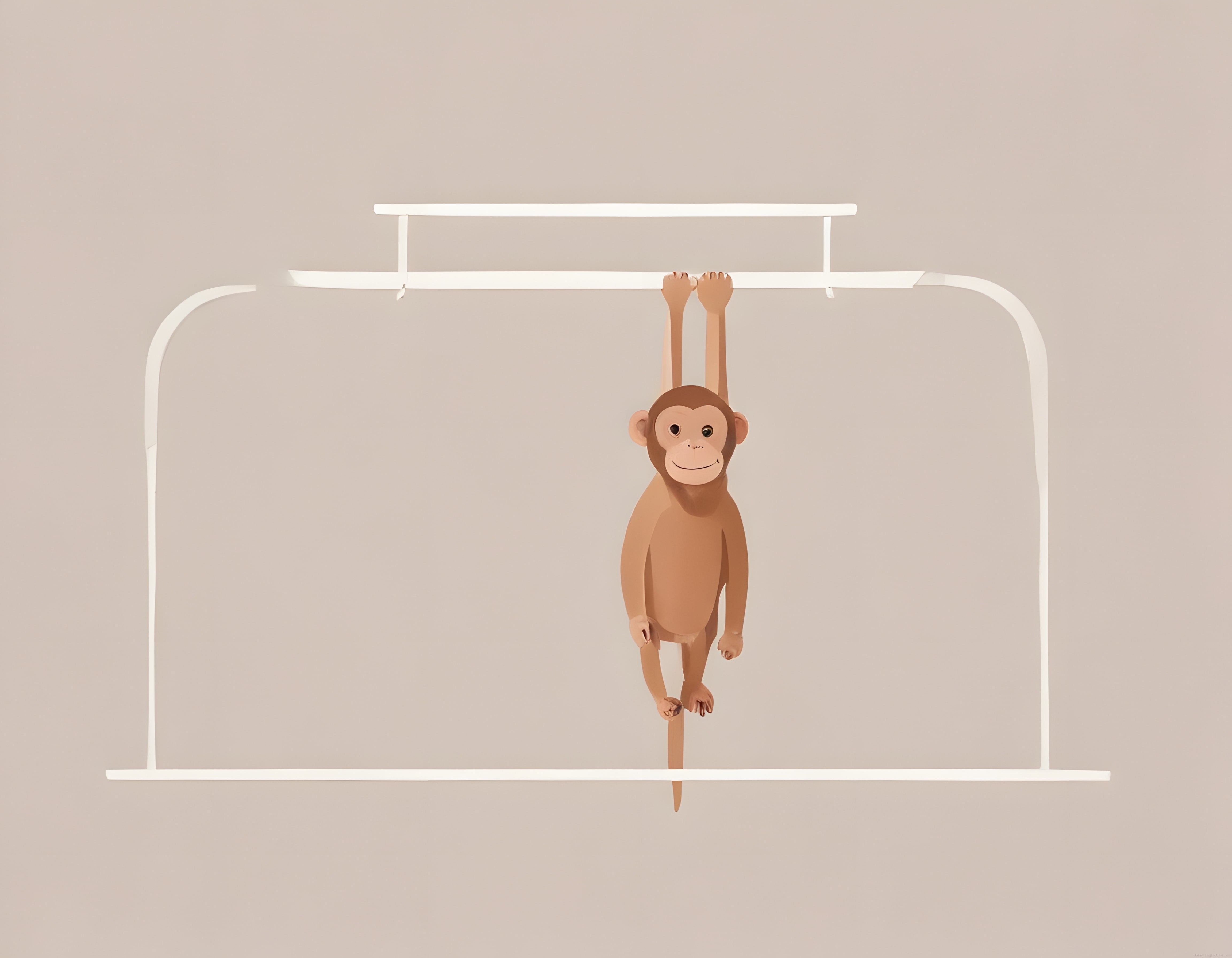 Barfikste Asılı Duran Sevimli Maymun: Minimalist 3D Dijital Sanat Çalışması