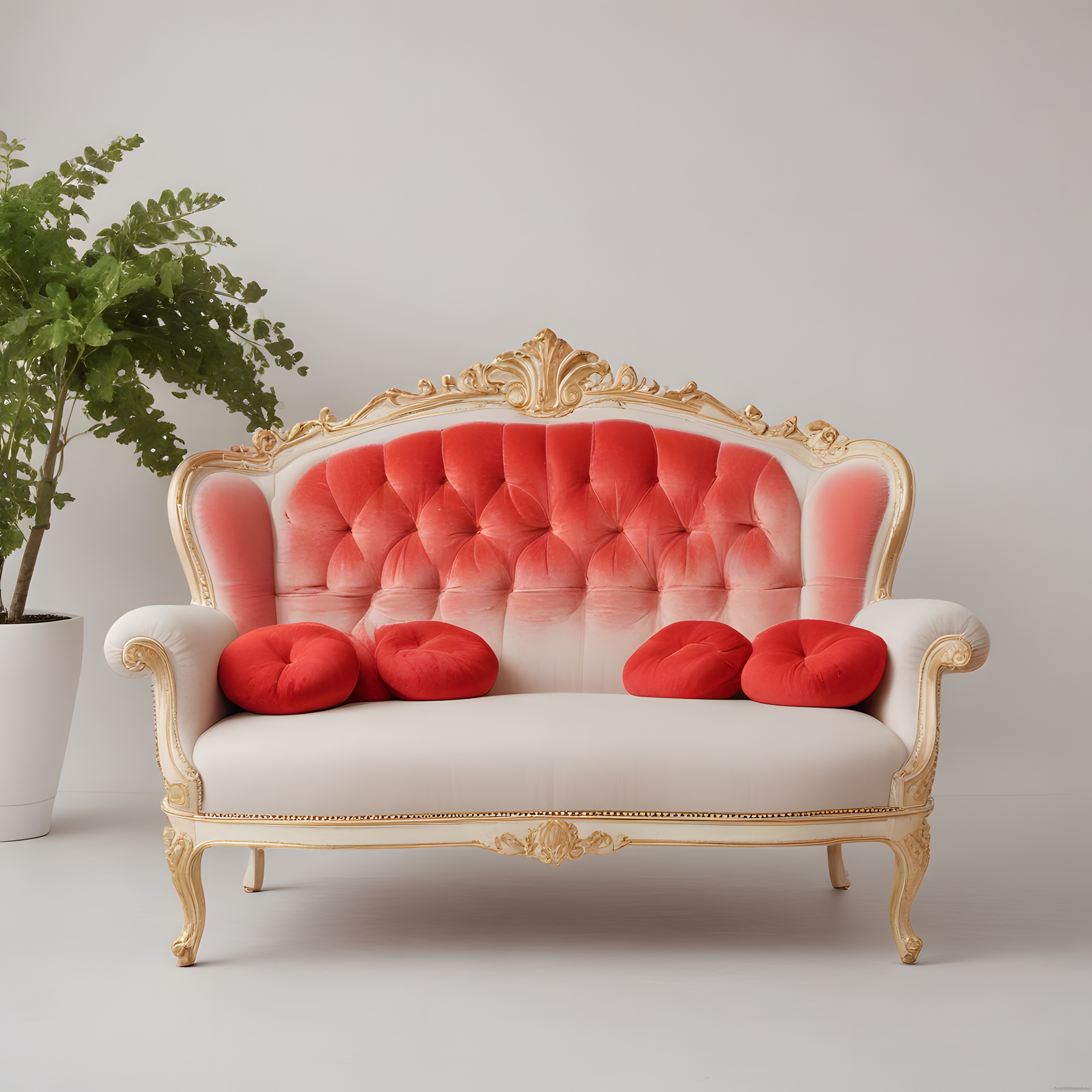 Barok tarzında pembe kırmızı kadife koltuk altın rengi oymalı salon mobilyası