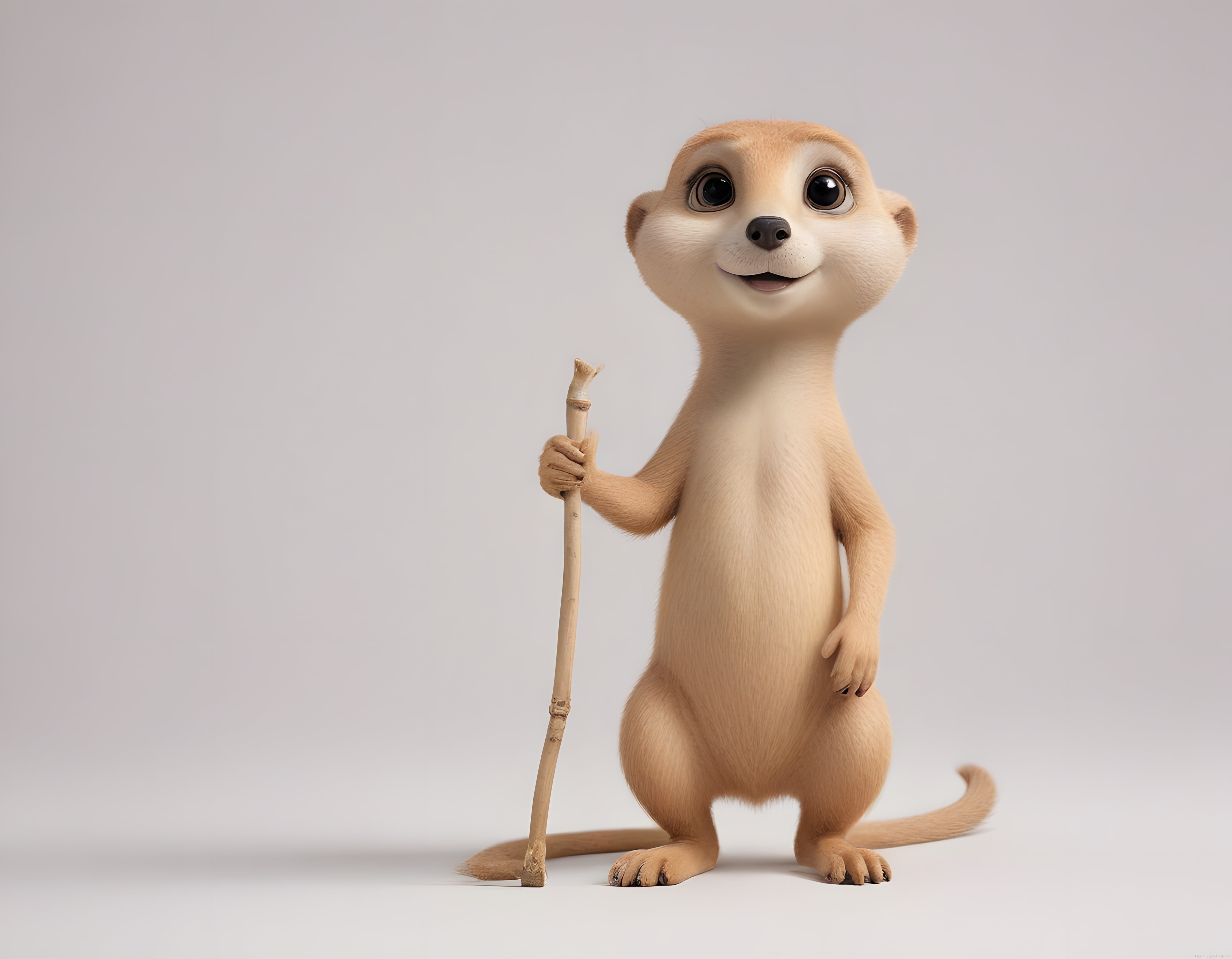 Baston Tutan Sevimli Surikat: Pixar Tarzı 3D Animasyon Karakteri