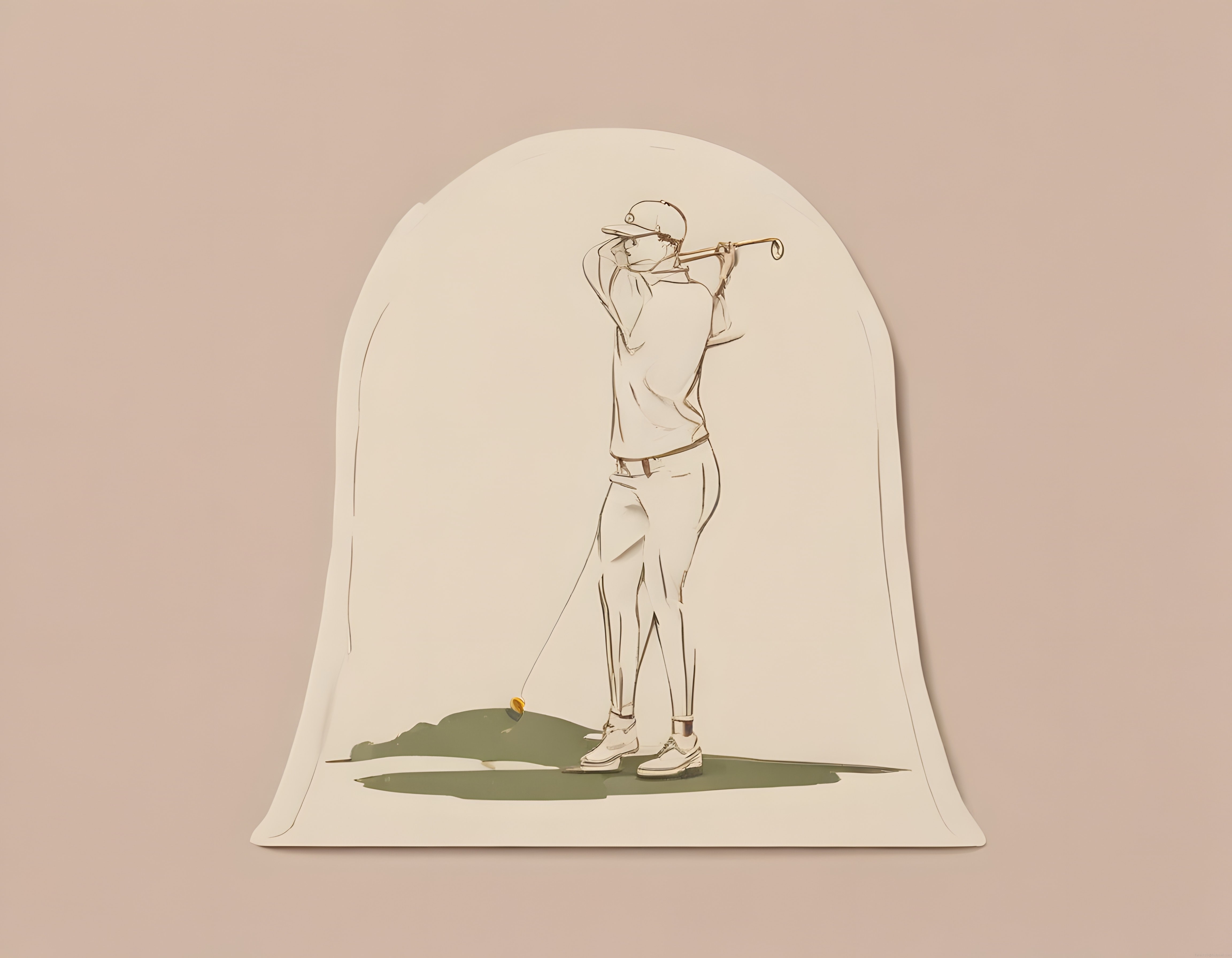 Bej arka plan üzerinde katmanlı kağıt tekniğiyle stilize golfçü figürü
