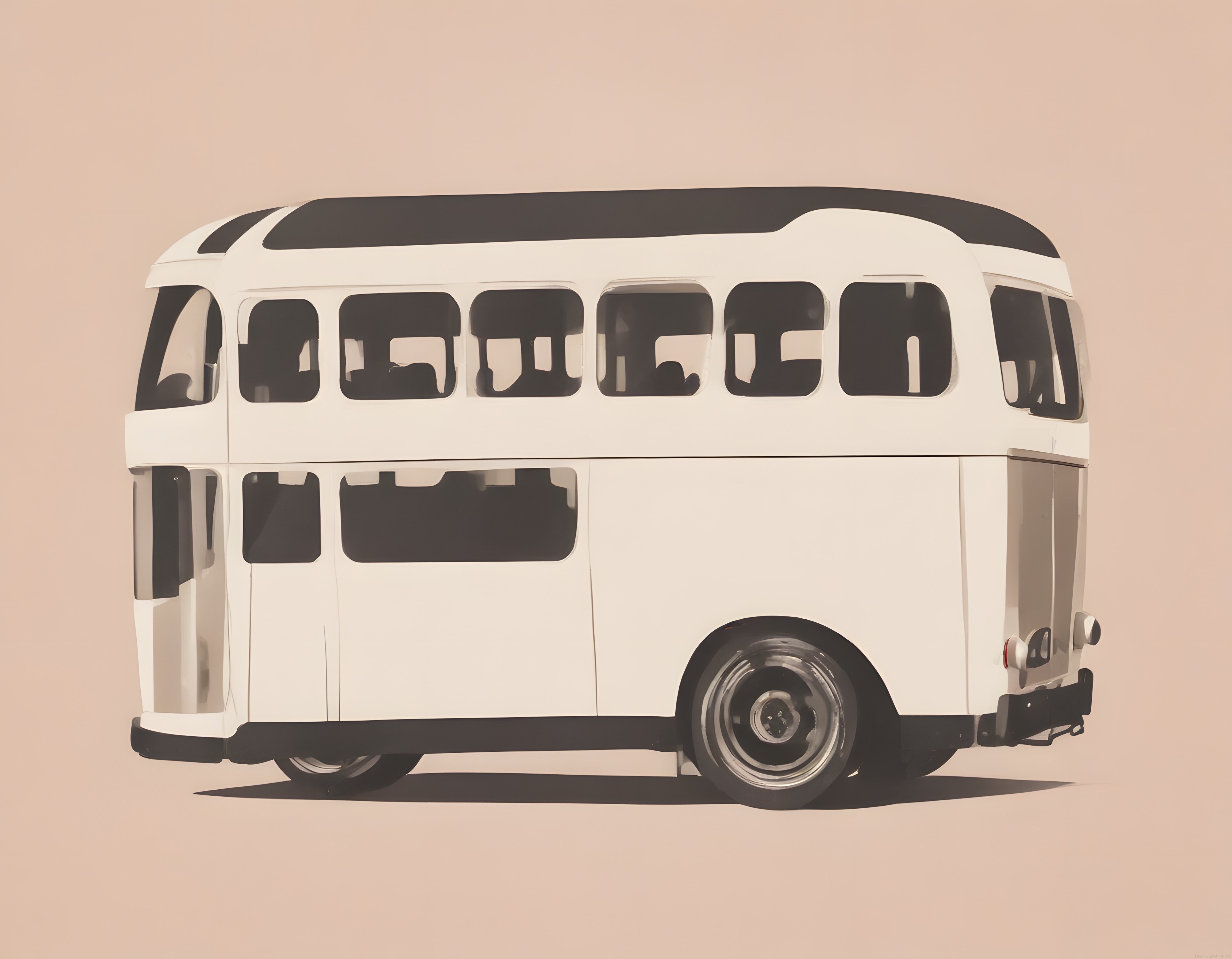 Bej Arka Planda Nostaljik Beyaz VW T1 Klasik Karavan ve Vintage Otobüs Görseli