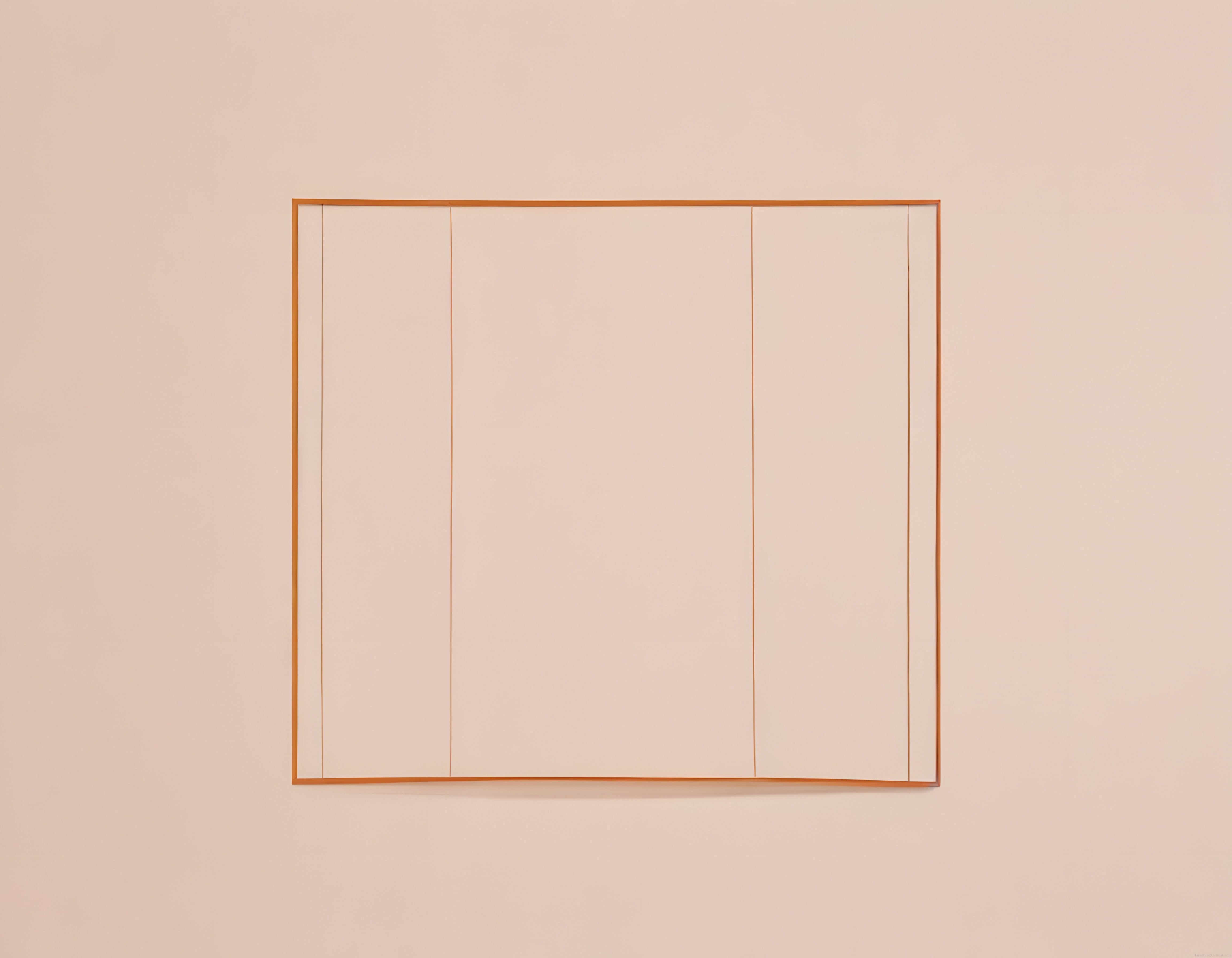 Bej duvarda asılı turuncu çerçeveli minimal dikey panelli soyut sanat eseri