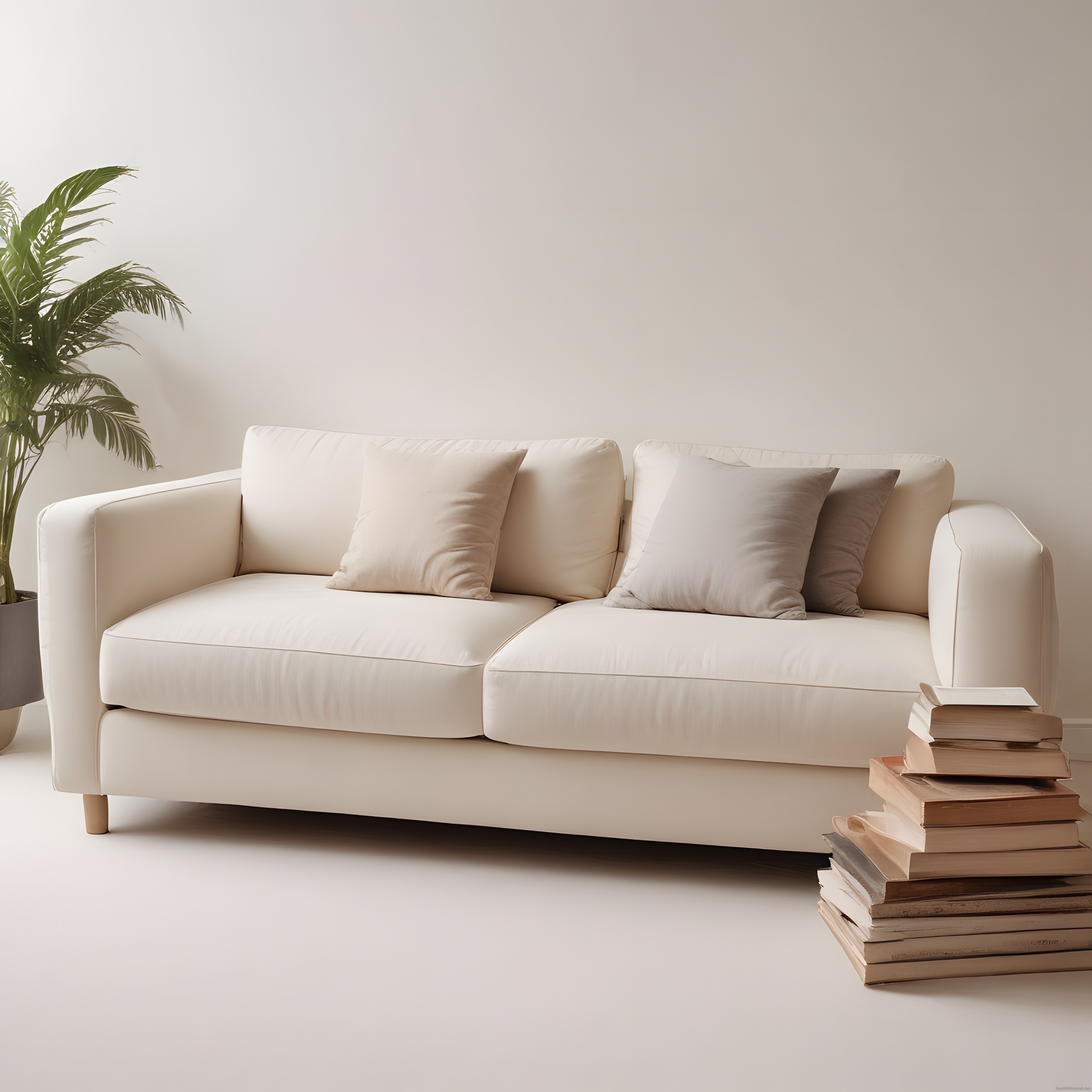 Bej Kanepe ve Kitaplarla Tasarlanmış Huzurlu Minimalist Ev Köşesi