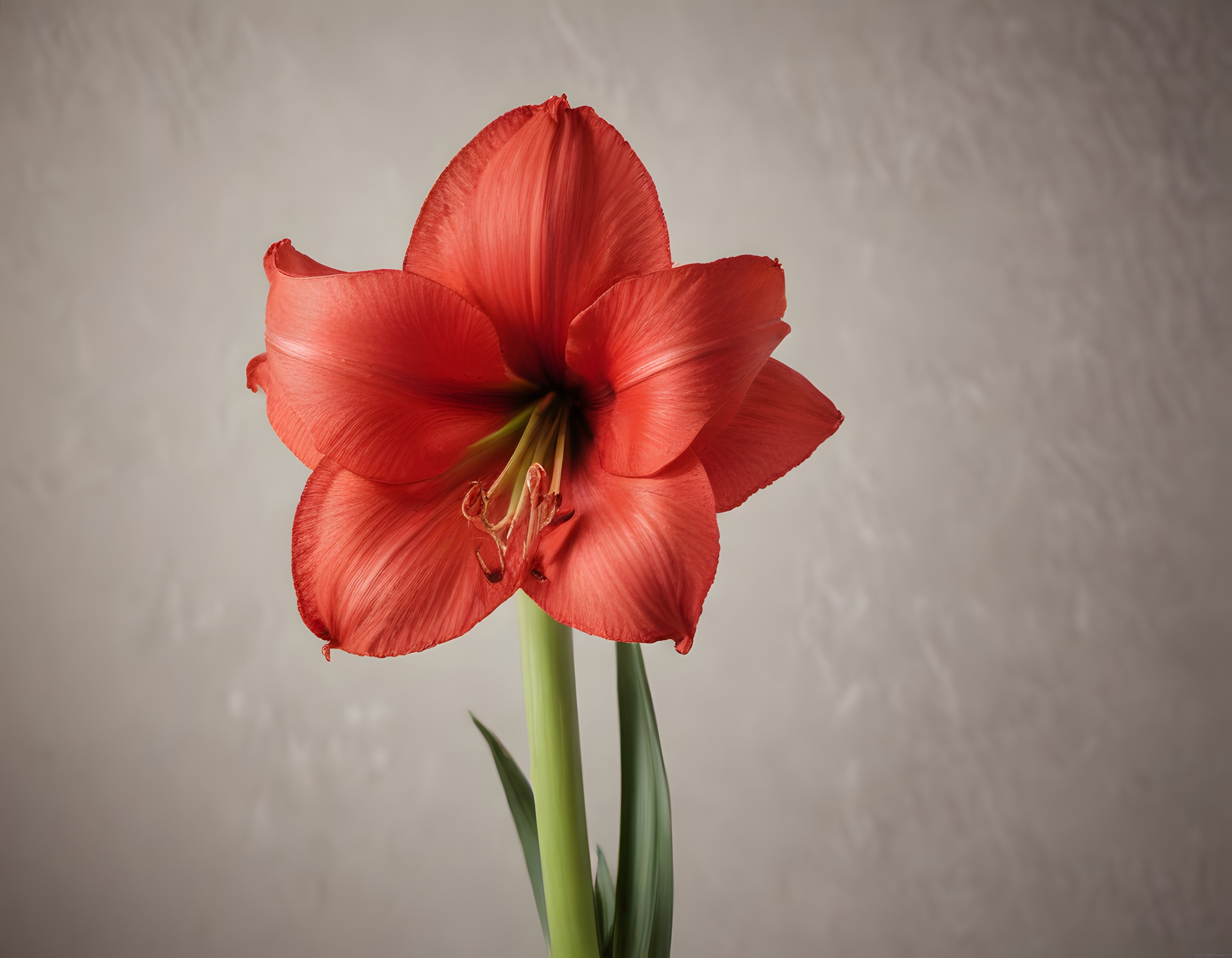 Bej Tonlarında Vintage Stil Tekli Kırmızı Amaryllis Çiçeği Çekimi