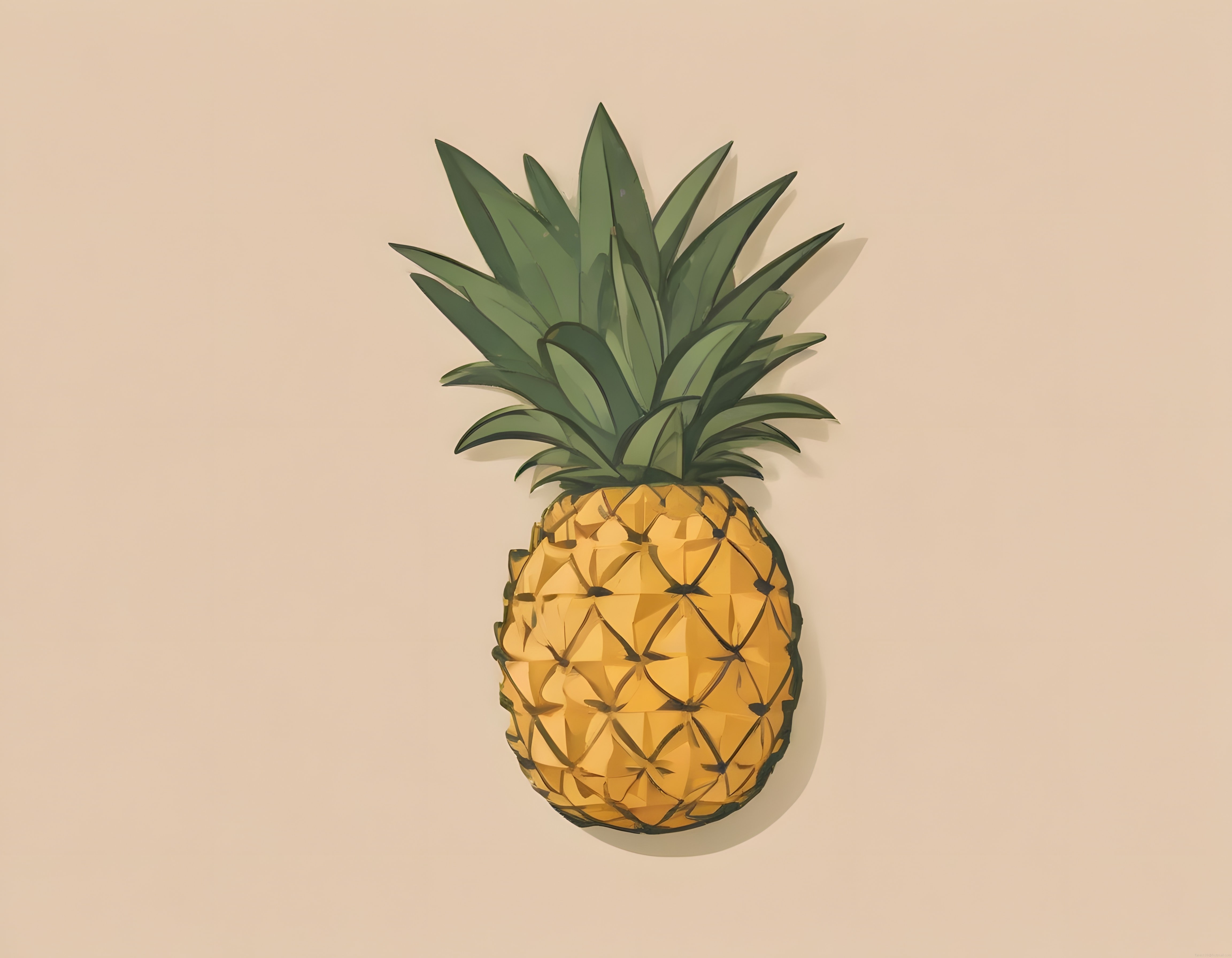 Bej Zeminde Geometrik Ananas İllüstrasyonu ve Modern Duvar Dekoru