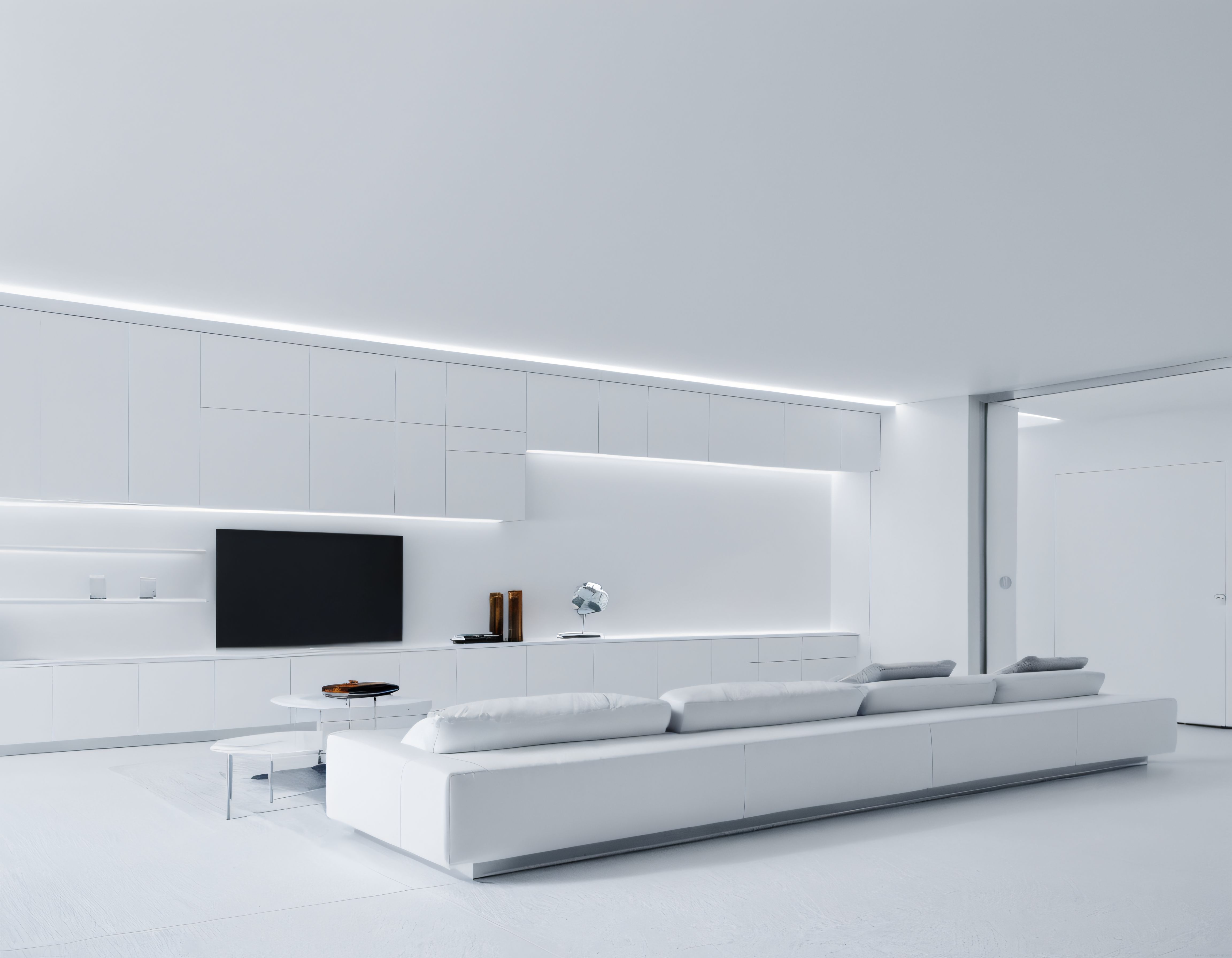 Bembeyaz Minimalist Salon Dekorasyonu ile Ferah ve Modern Yaşam Alanı