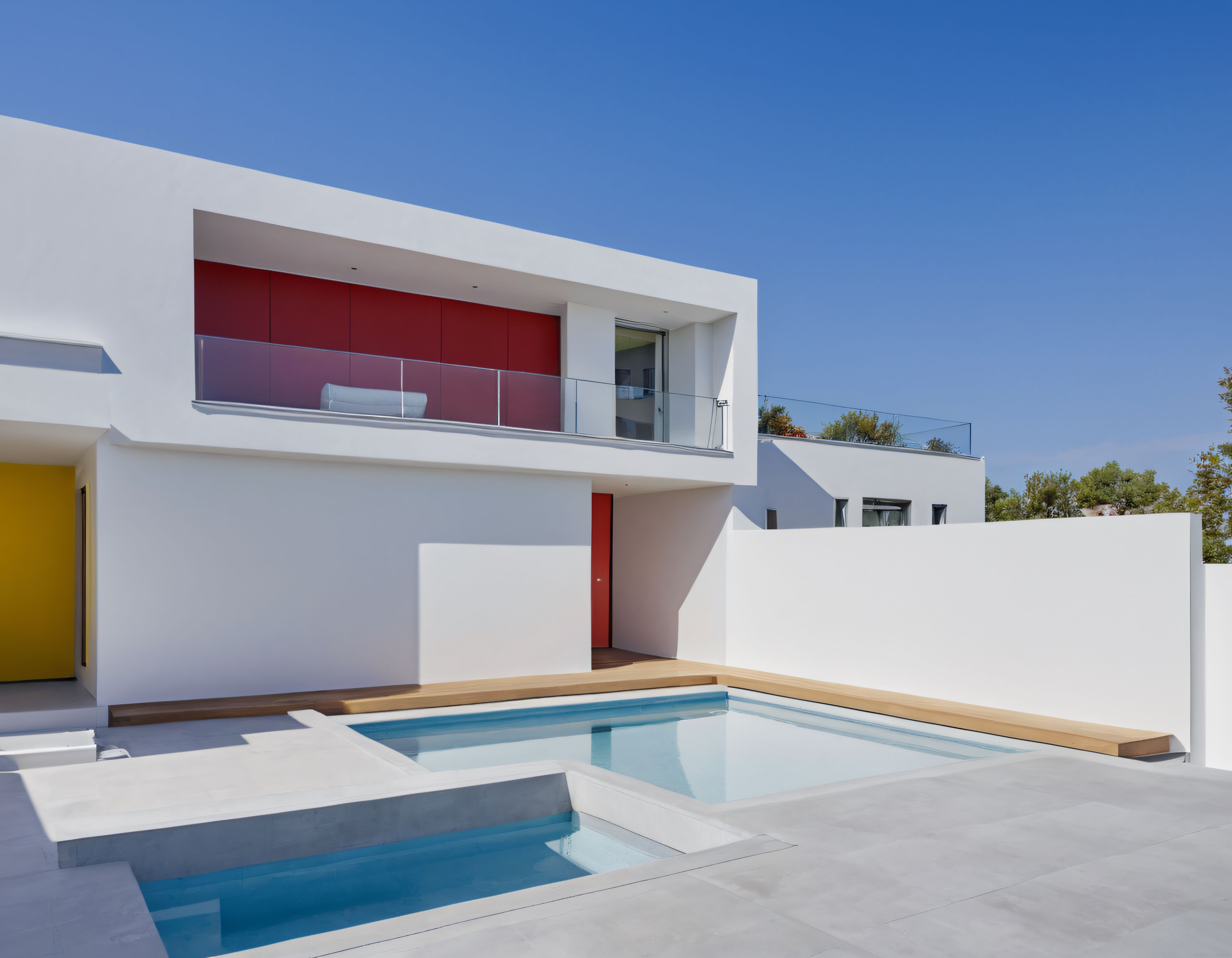 Bembeyaz Modern Villa ve Cam Korkuluklu Teras: Minimalist Havuz Keyfi
