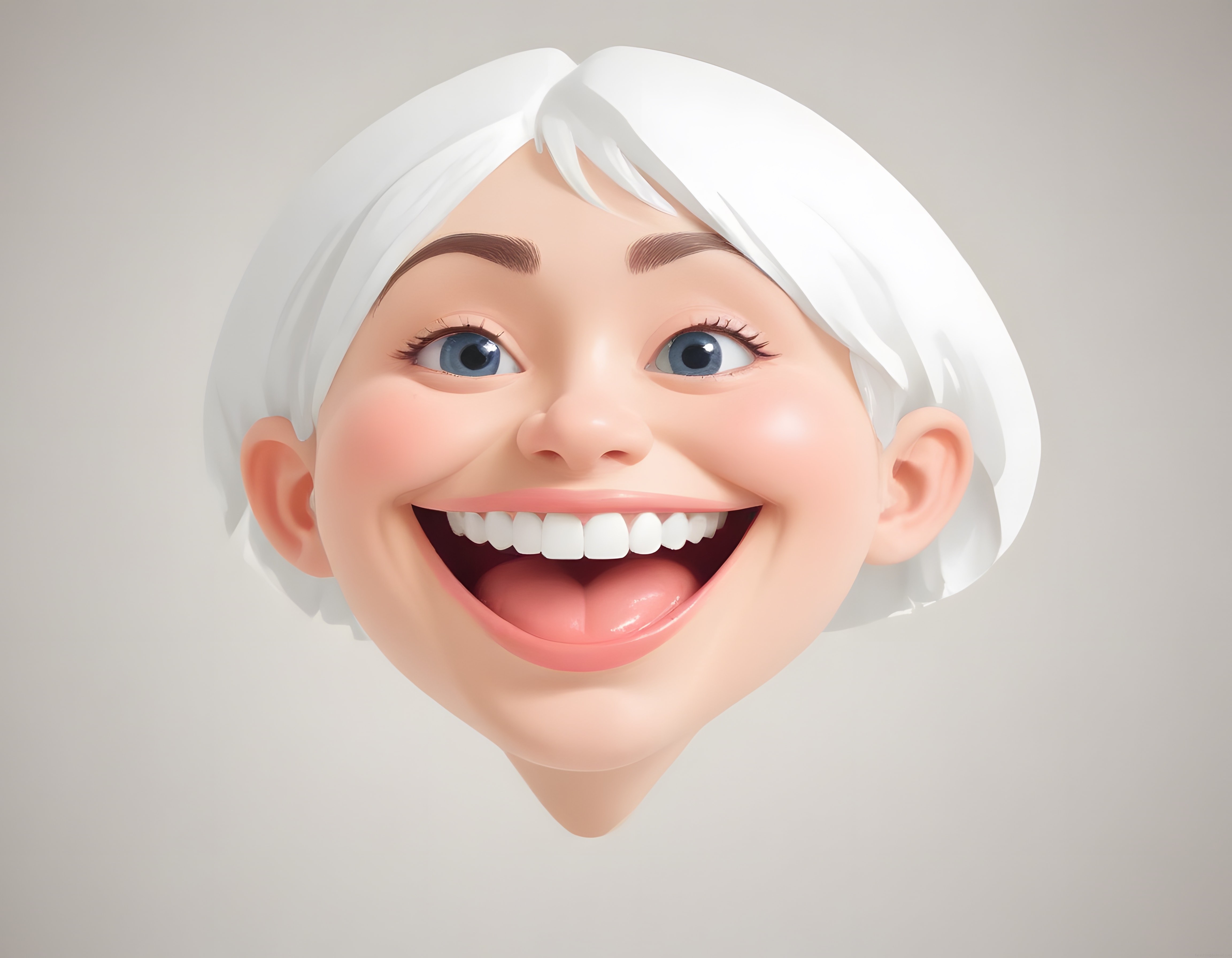 Bembeyaz Saçlı 3D Animasyon Karakterinin Abartılı Komik Yüz İfadesi