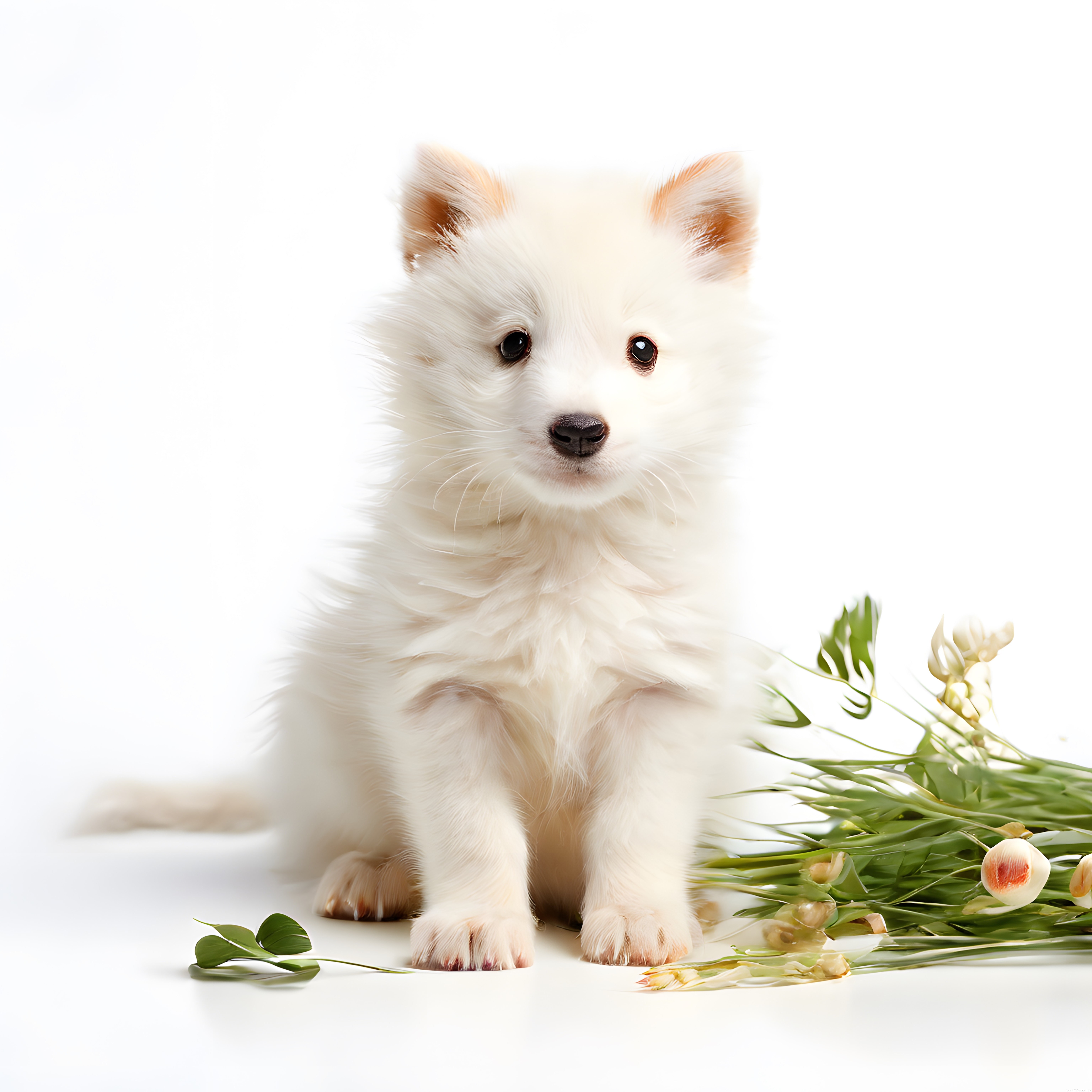 Bembeyaz tüyleriyle masumiyeti yansıtan sevimli yavru köpek portresi