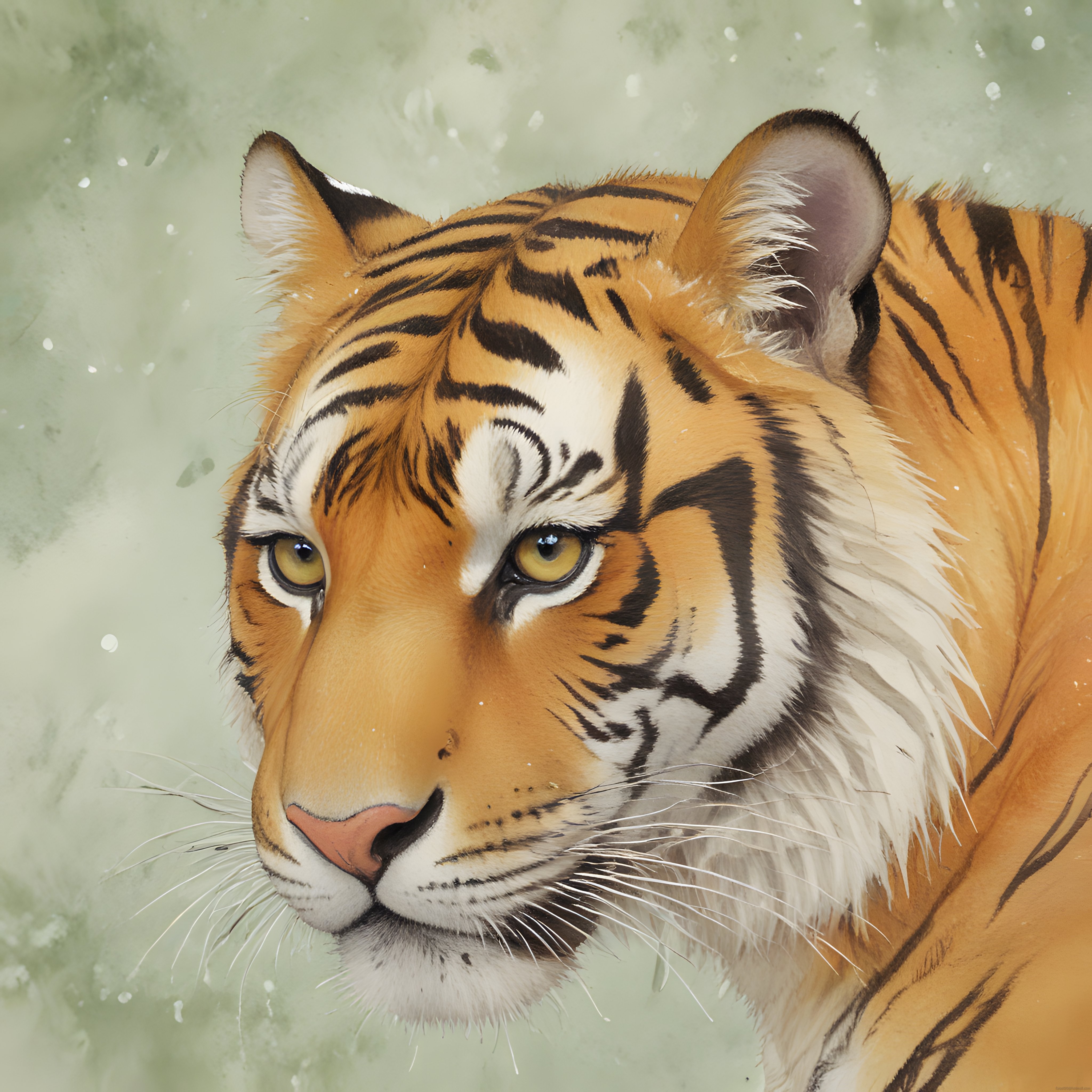 Bengal Kaplanının Sanatsal Yakın Çekim Portresi ve Karlı Mistik Atmosfer