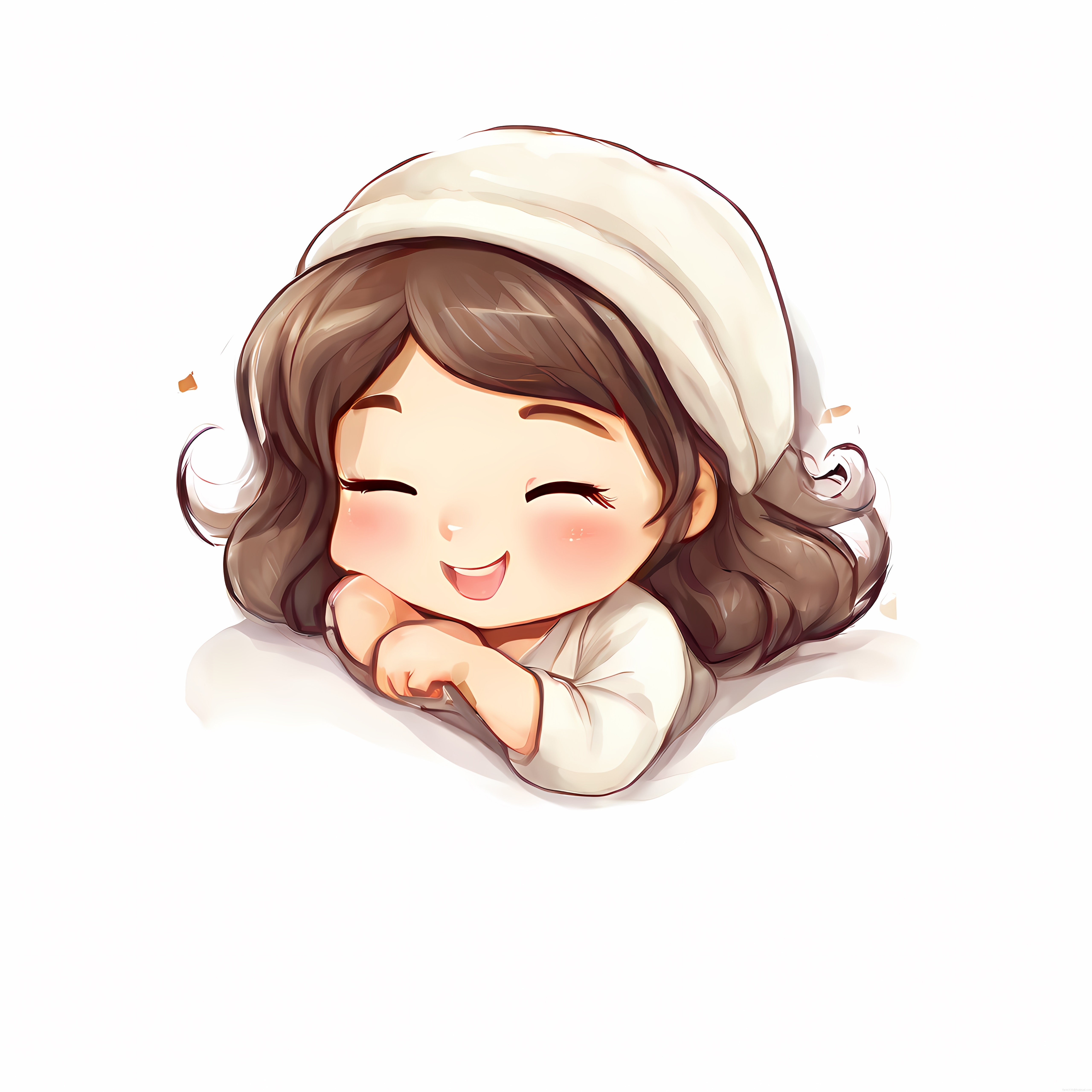 Bere Takmış Masum Chibi Kız Çocuk, Sevimli Anime Çizim ve Mutlu Yüz