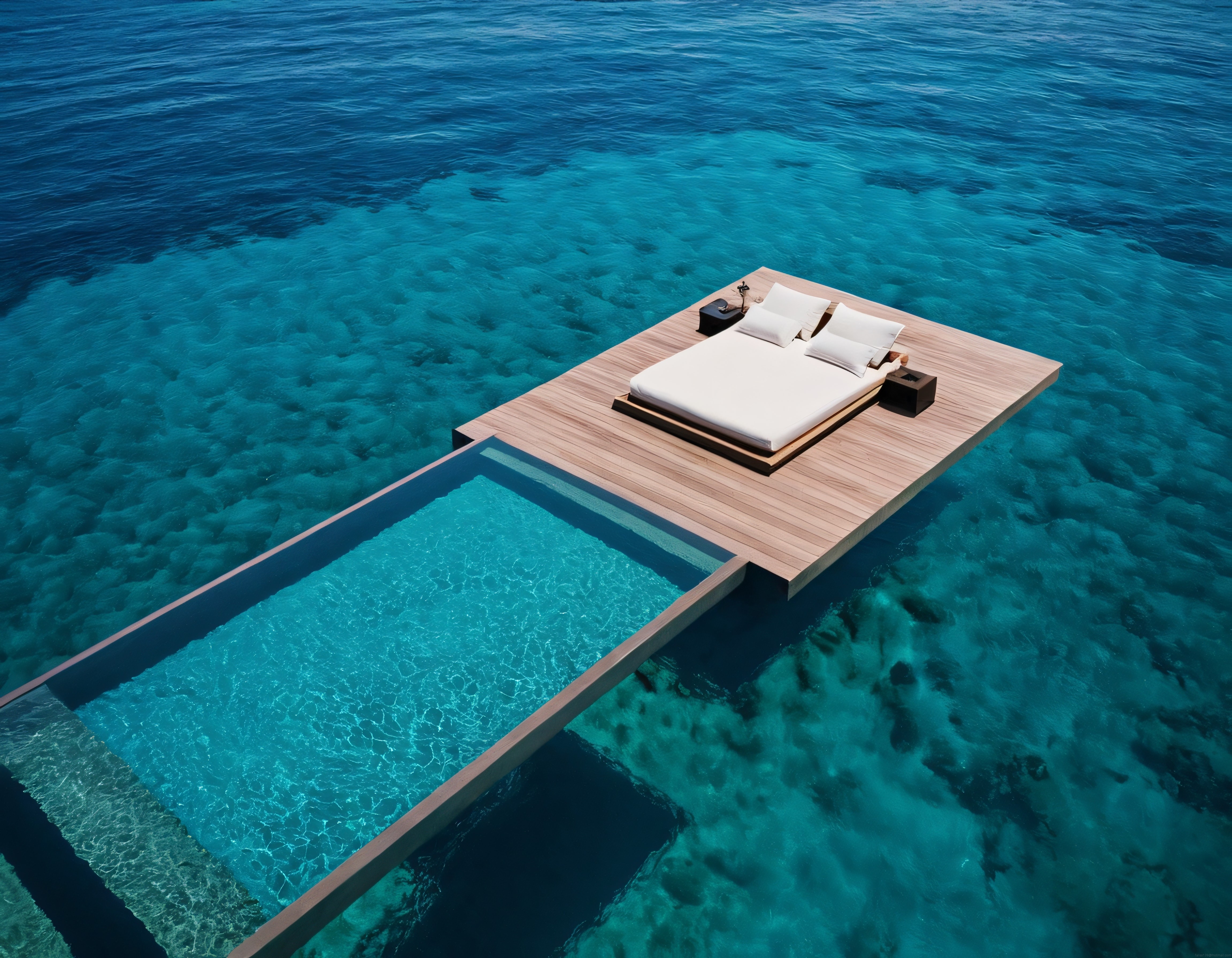 Berrak Denizin Üzerindeki Lüks Yüzen Platformda Huzur Dolu Tatil Atmosferi