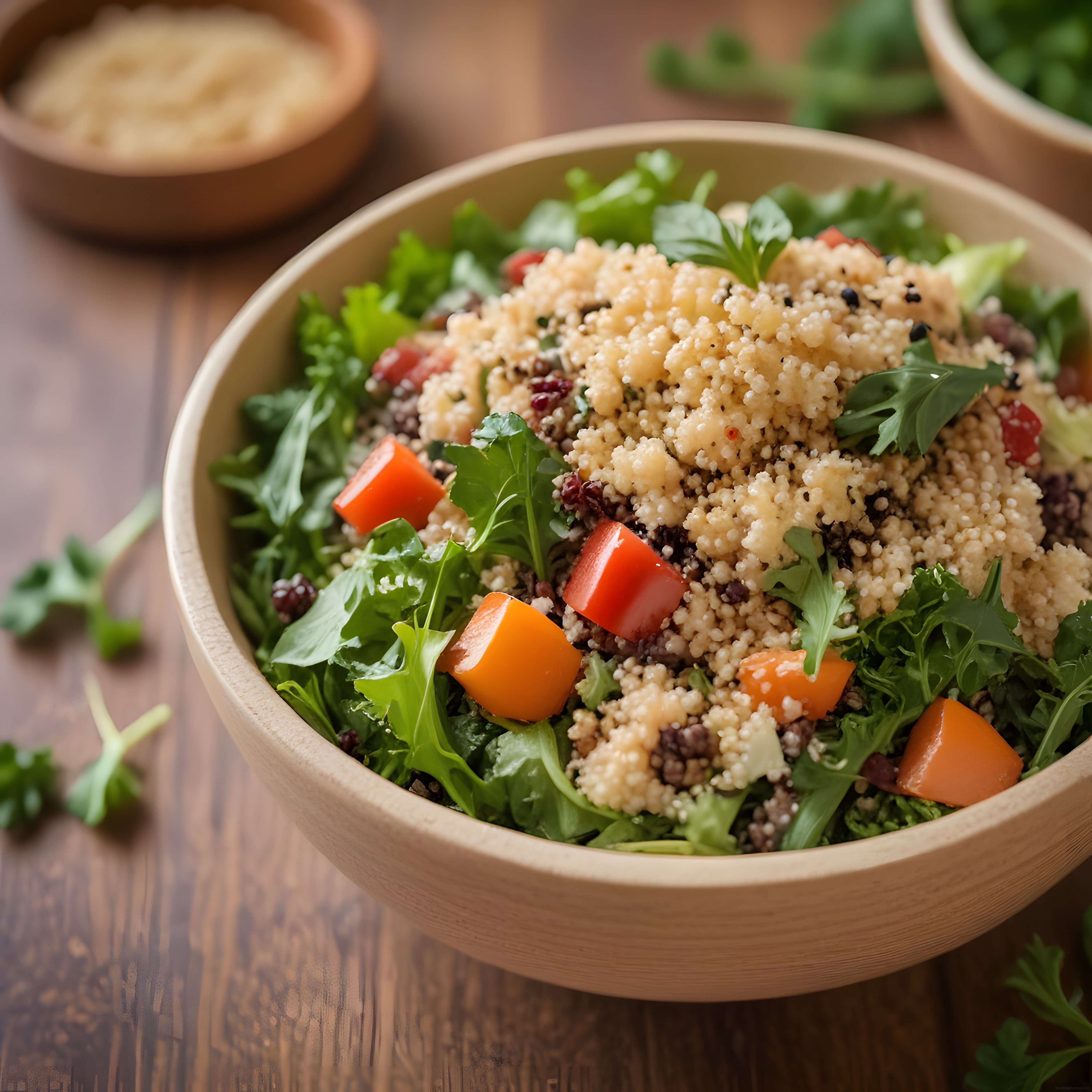 Besleyici Kinoa Salatası: Ahçap Sunumlu Sağlıklı ve Renkli Tarif