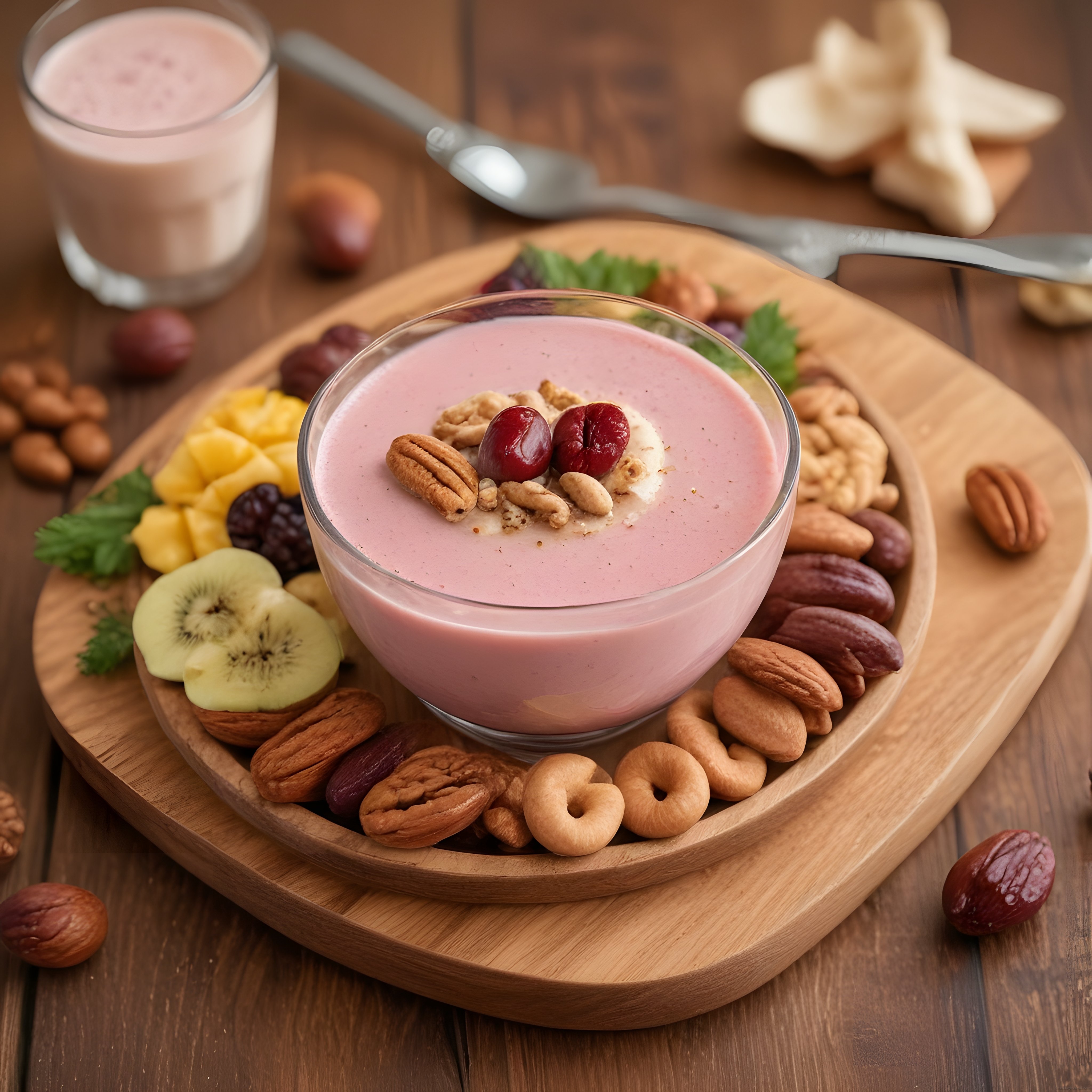 Besleyici Pembe Smoothie Bowl ve Kuru Yemişli Şık Kahvaltı Tabağı Sunumu