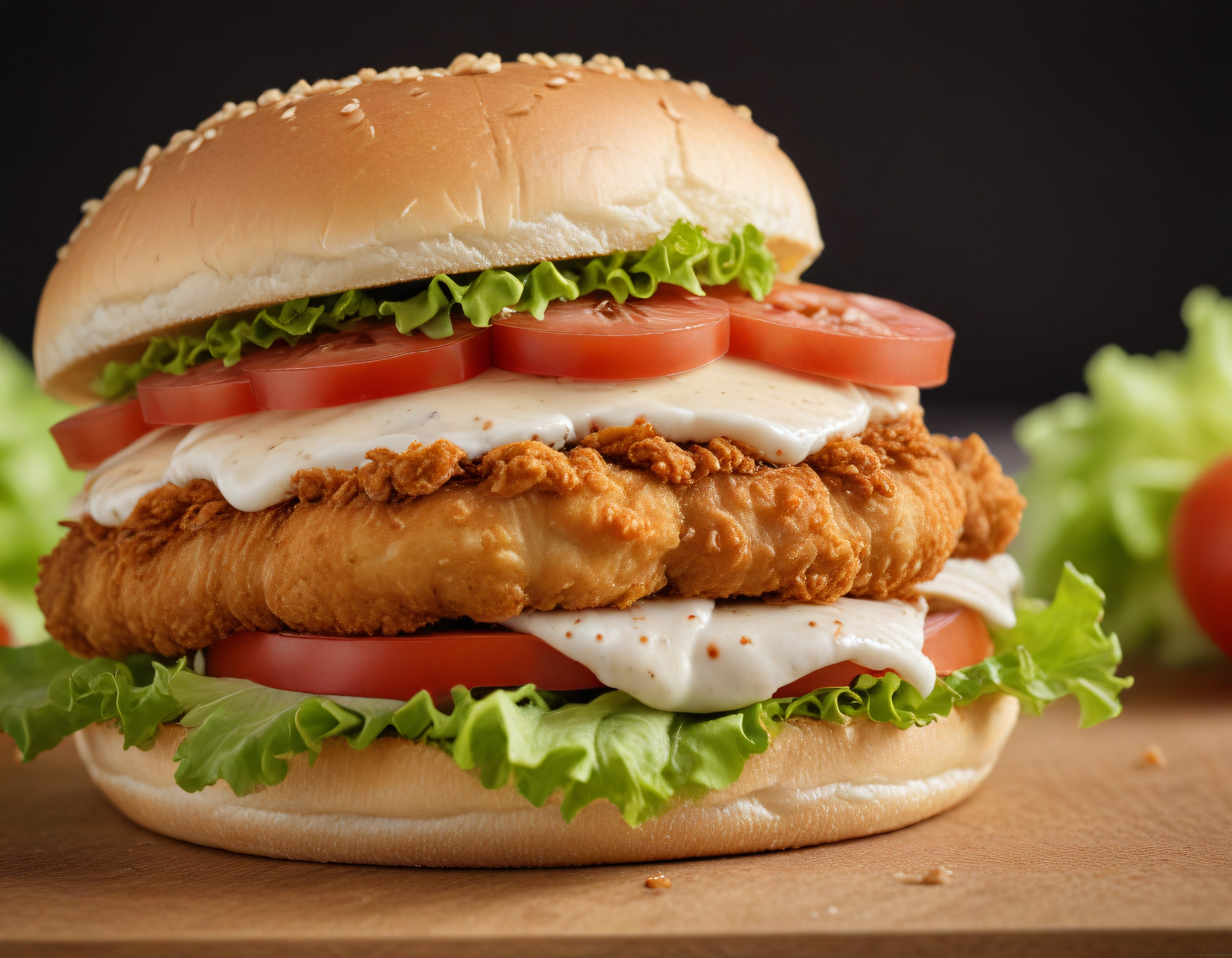 Besleyici ve Lezzetli: Çıtır Tavuk Burger, Taze Sebzeler ve Özel Sos ile Servis