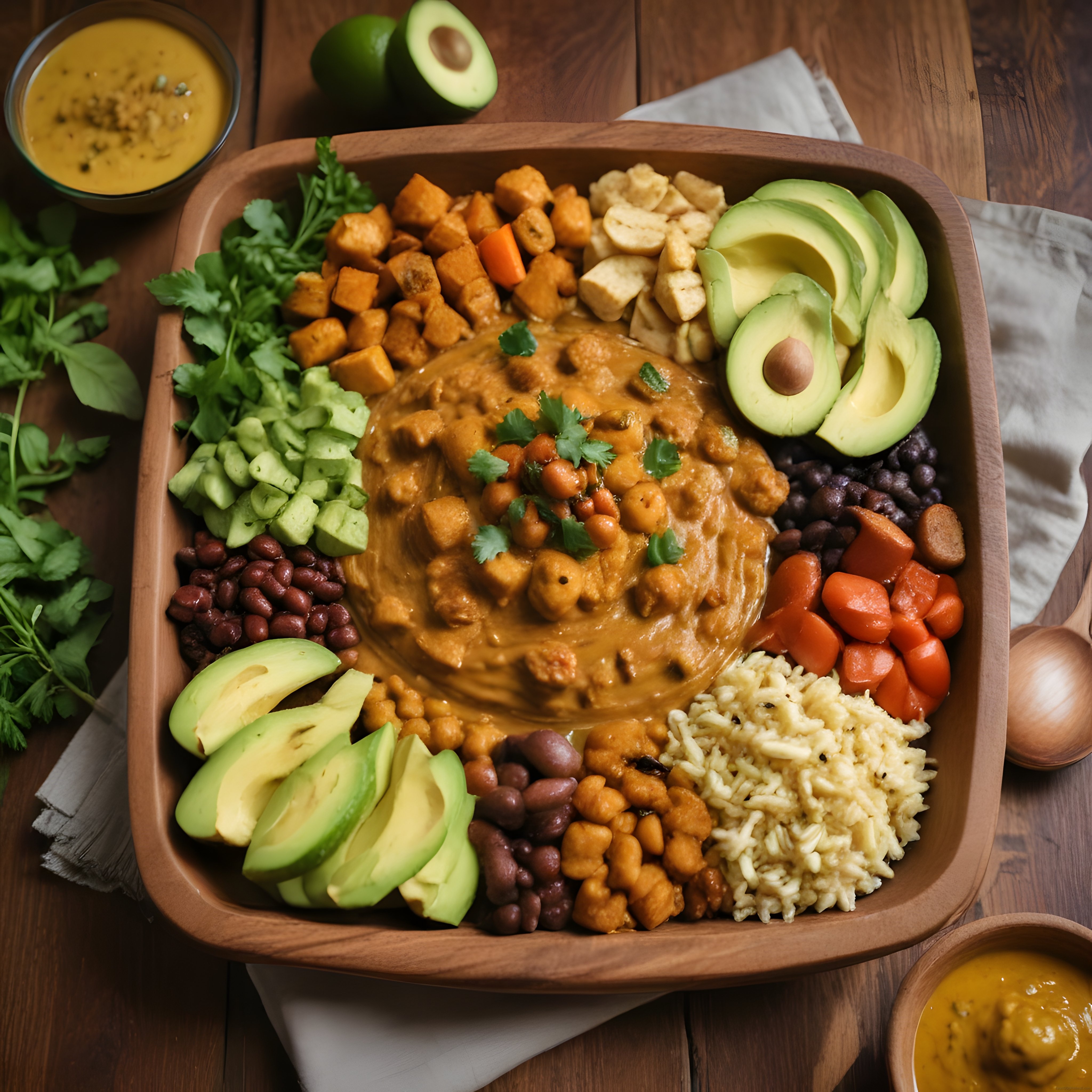 Besleyici Vegan Buddha Kase: Avokado, Baklagiller ve Taze Yeşillikler