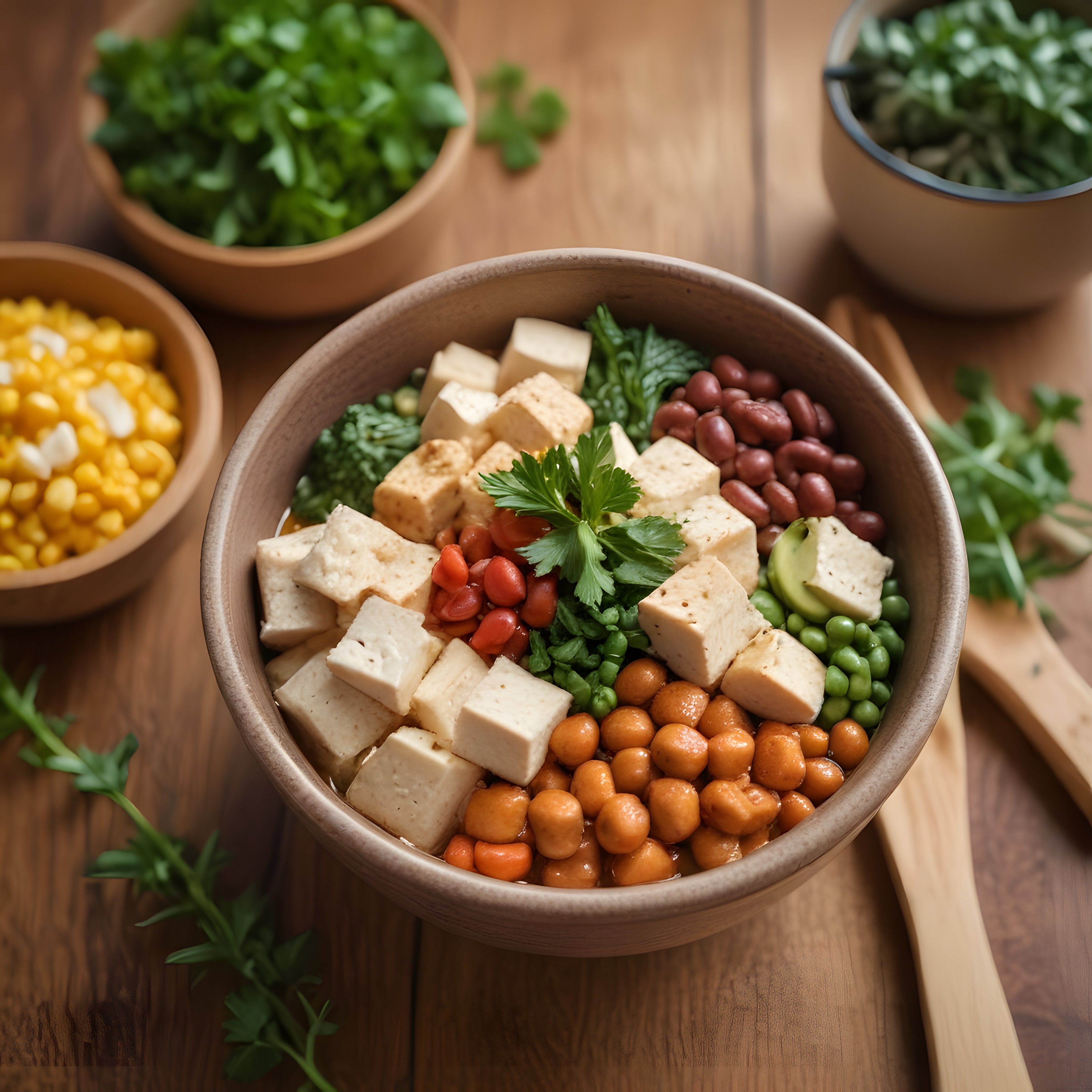 Besleyici Vegan Protein Kasesi: Tofu, Nohut ve Renkli Sebzeli Öğün