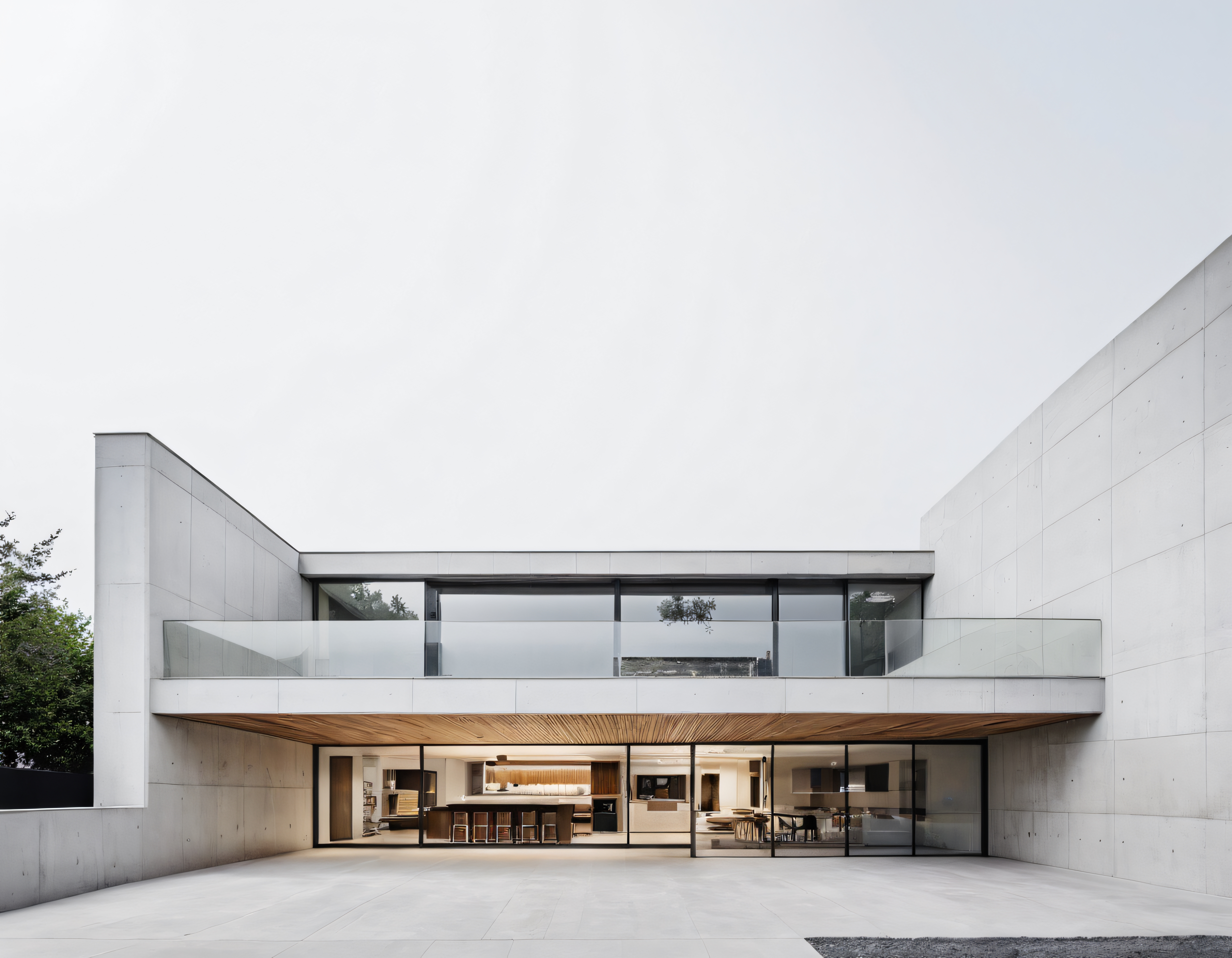 Beton Cam ve Ahşap Uyumunun Öne Çıktığı Modern Minimalist Villa Konsepti