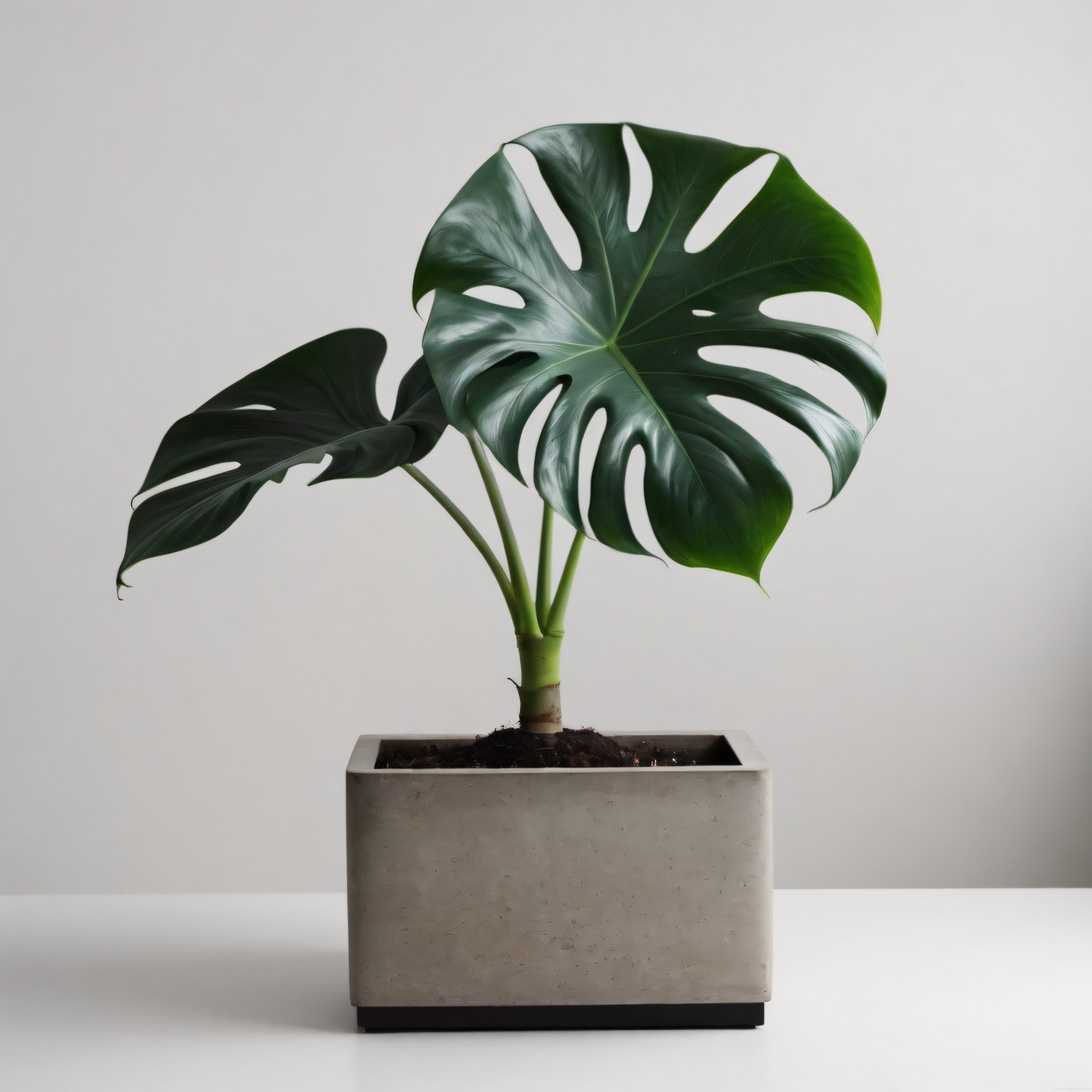 Beton Saksıda Görkemli Monstera Bitkisi ve Modern İç Mekan Stili