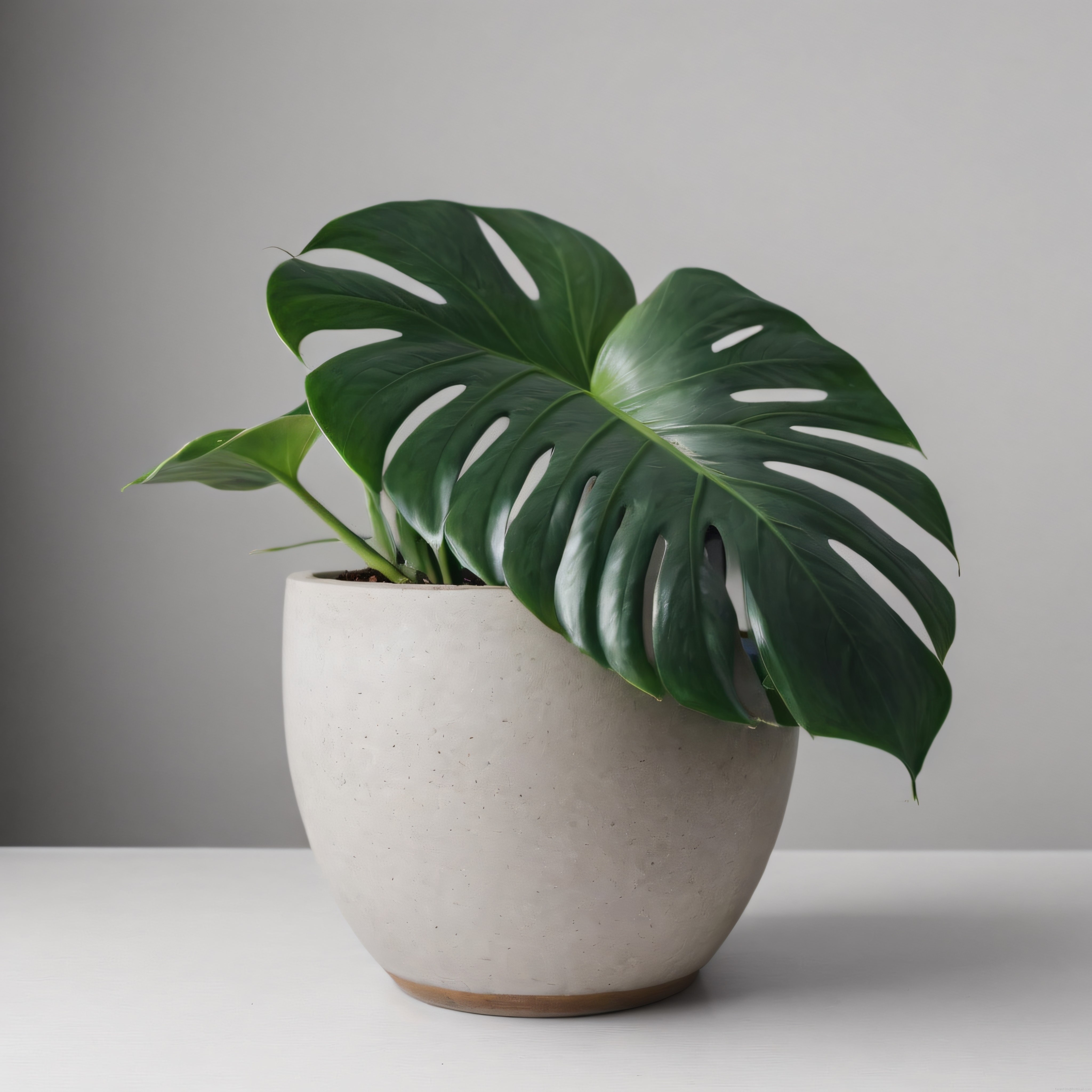 Beton Saksıda Minimalist Monstera Deliciosa ile Modern İç Mekan Dekorasyonu