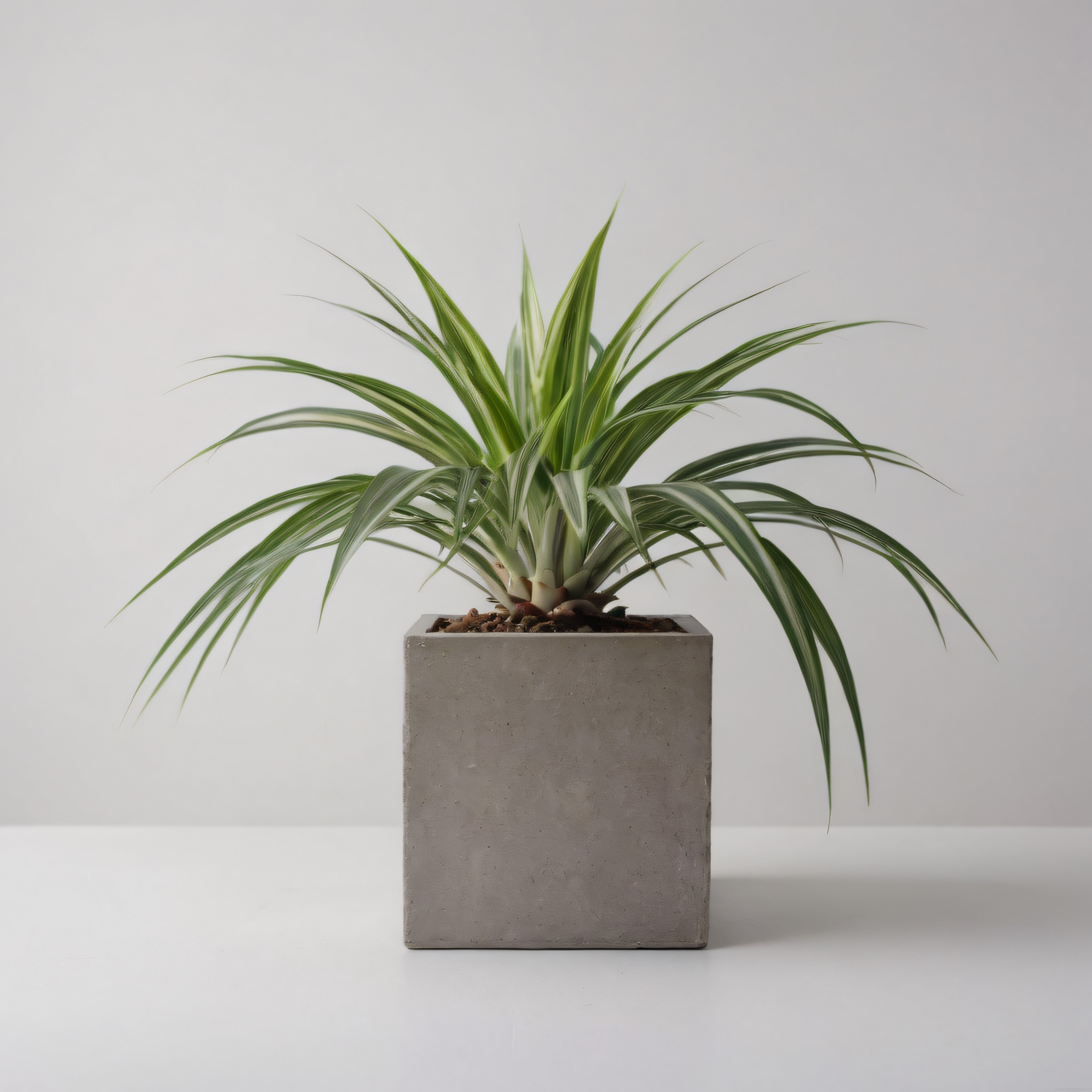 Beton Saksıda Yeşil Yucca Bitkisi ile Minimalist İç Mekan Dekorasyonu
