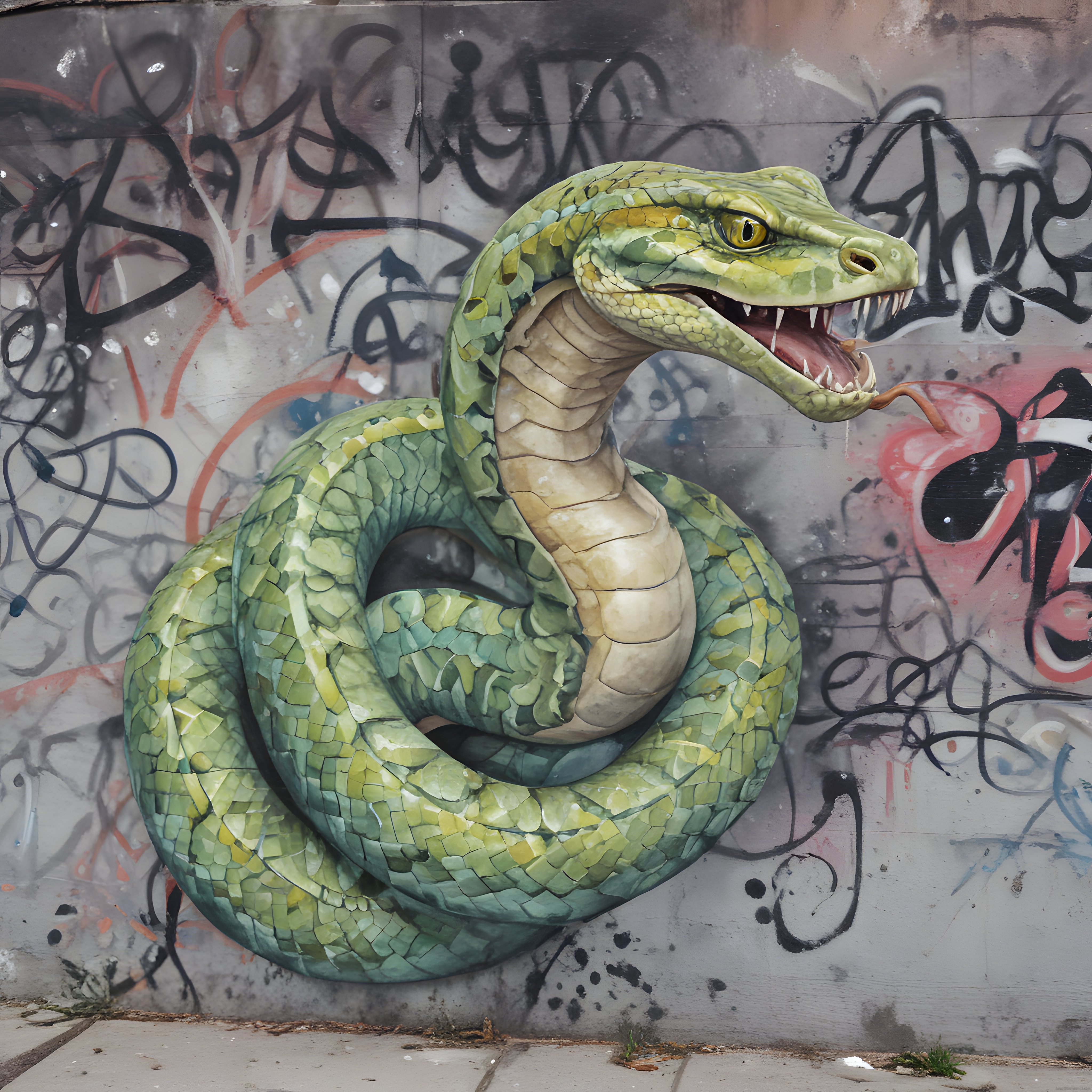 Betondaki Yeşil Yılan Graffitisi: Sokak Sanatının Gerçekçi Dokunuşu