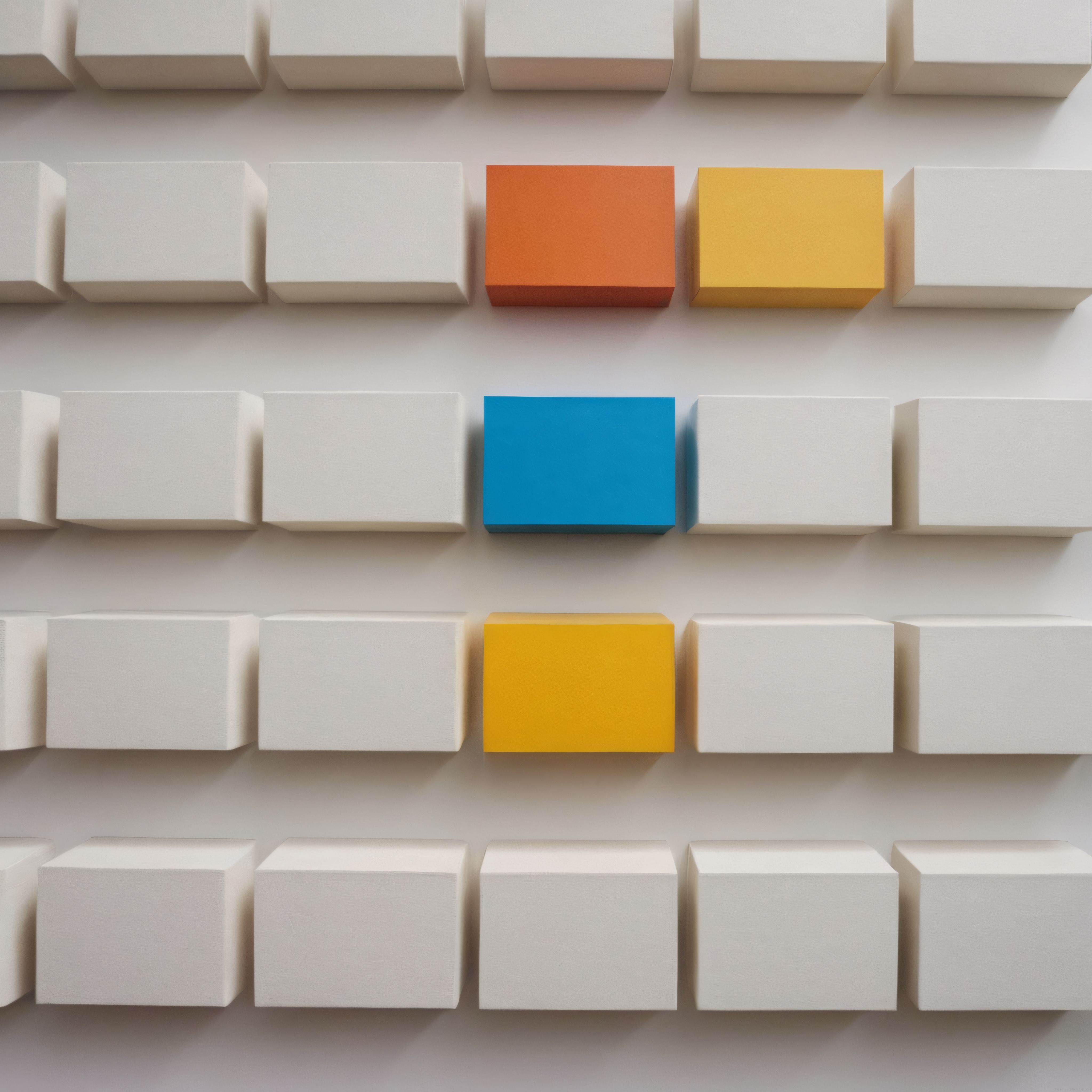 Beyaz 3D Blok Duvarında Turuncu Mavi ve Sarı Detaylarla Modern Dekorasyon