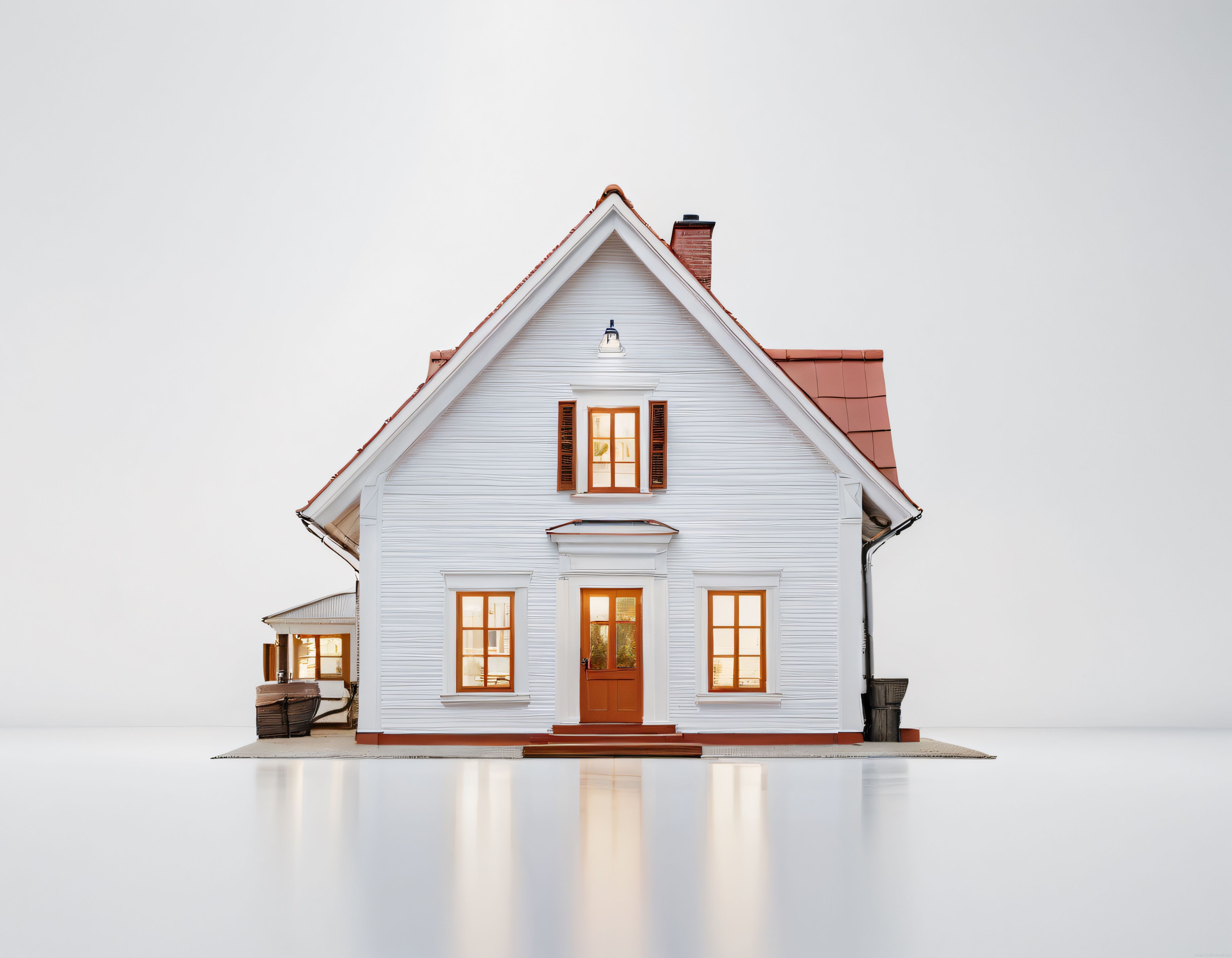 Beyaz Ahşap Cepheli ve Kiremit Çatılı Sıcak Işıklı Minimalist Ev